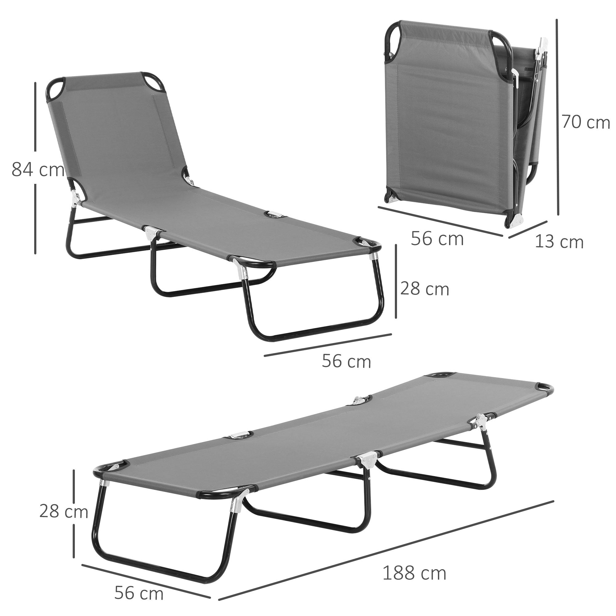 Set of 2 Folding Outdoor Sun Loungers with 5-Position Adjustable Backrest - Dark Grey