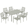 Garden Table and Chairs for 6, 7 Pieces Garden Furniture Set with Table, 6 Stackable Chairs and Umbrella Hole Light Grey