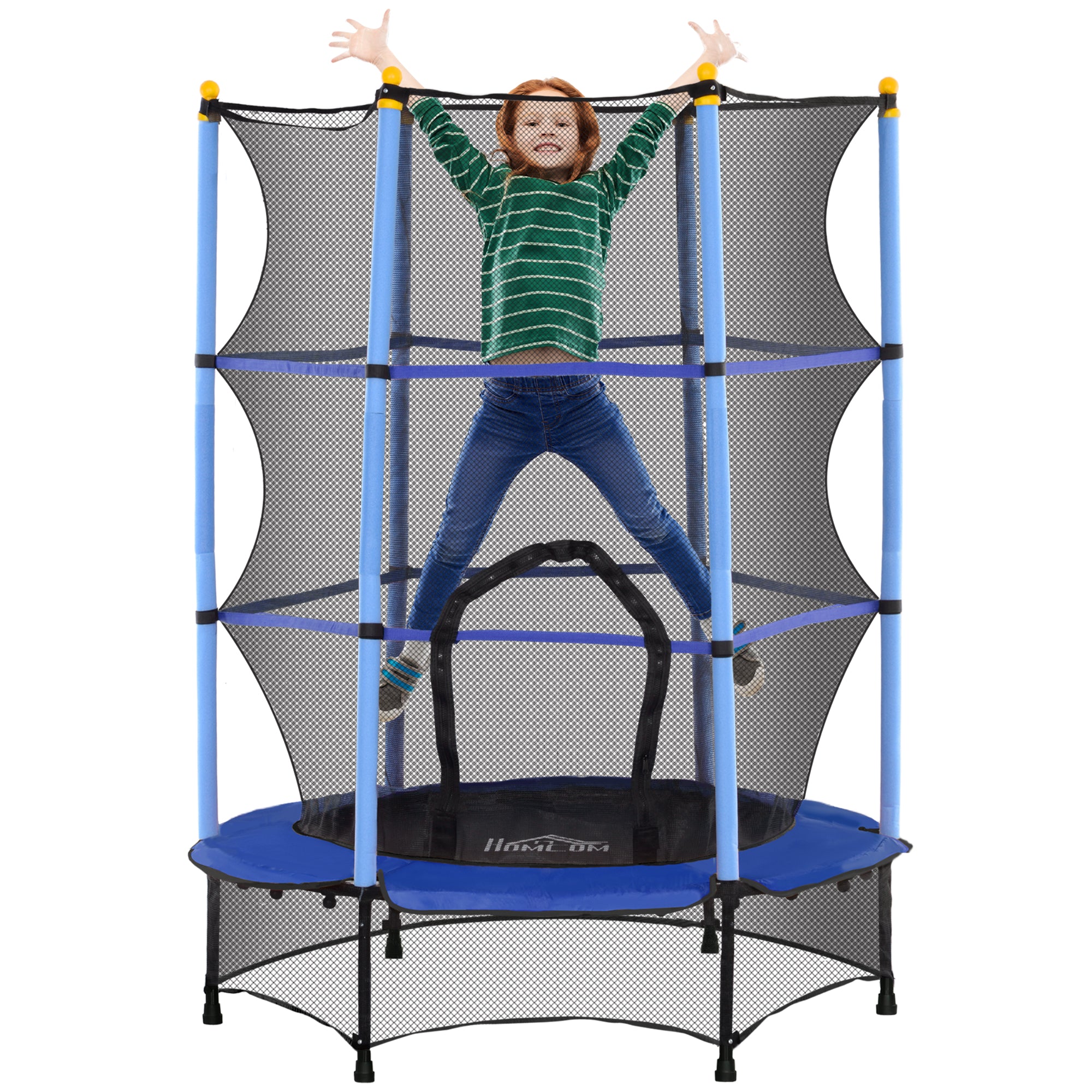 4.6FT/55" Kids Trampoline with Safety Enclosure, Outdoor Indoor Use, for Ages 3-10 Years, Blue