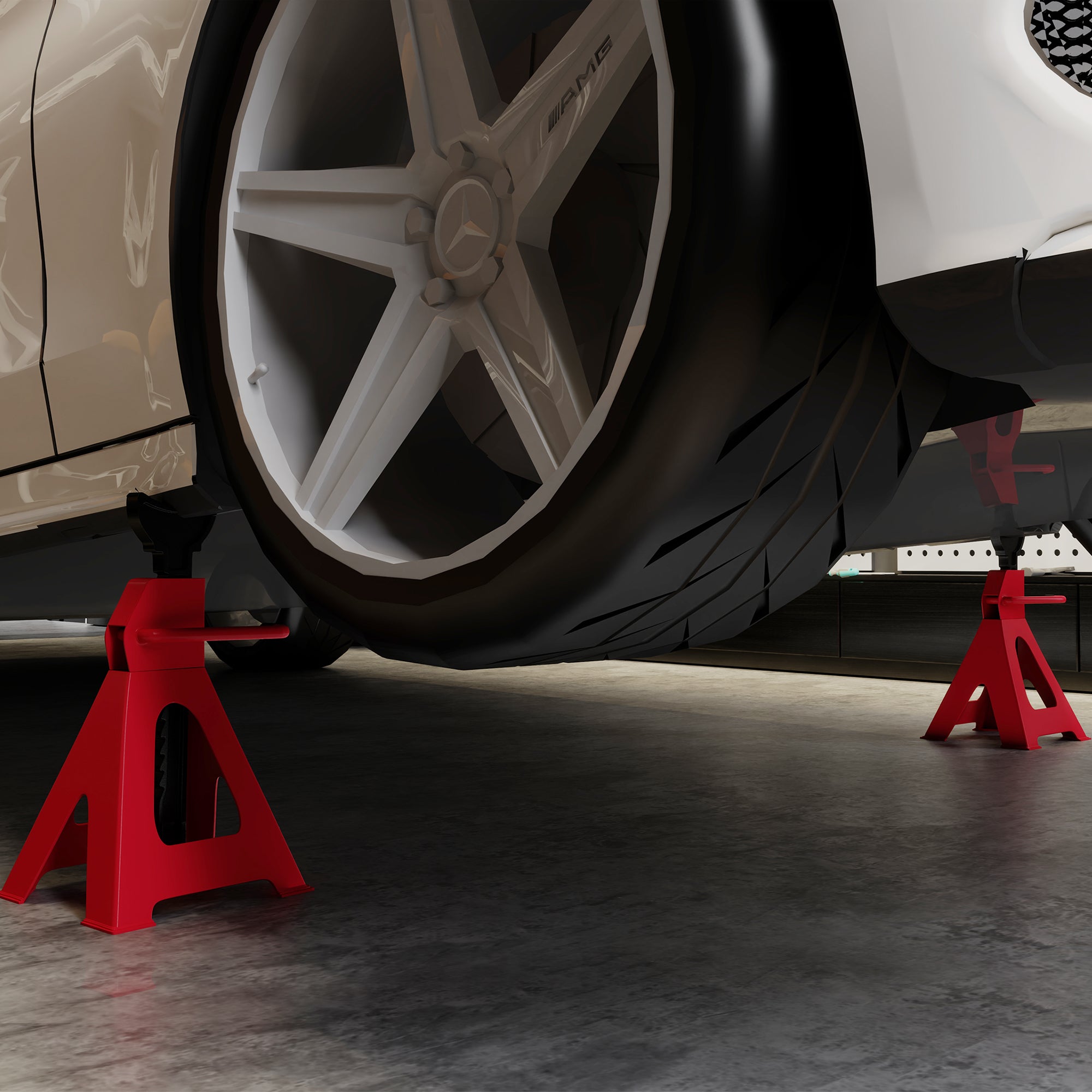 3 Ton Adjustable Axle Jack Stands 38.5-60 cm Height, Pack of 2 - Red