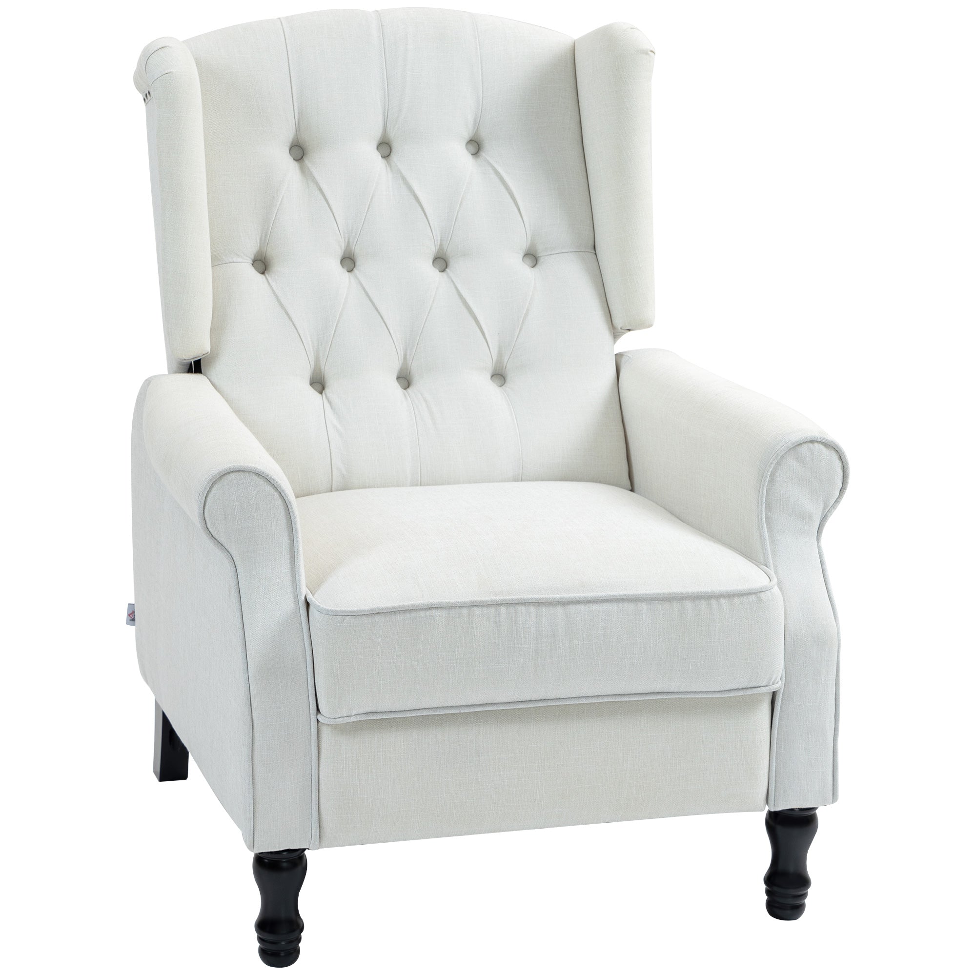 Recliner Armchair, Vintage Reclining Chair with Nail Head Trim, Wingback Chair with Button Tufted Back and Footrest, for Living Room, Cream White