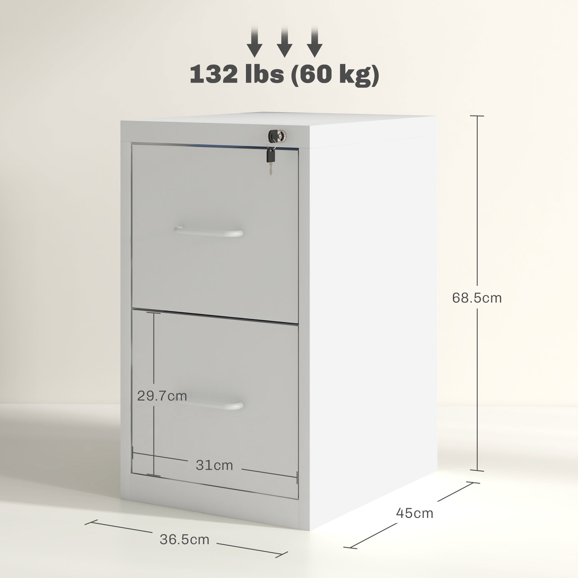 Two-Drawer Modern Steel Filing Cabinet - White