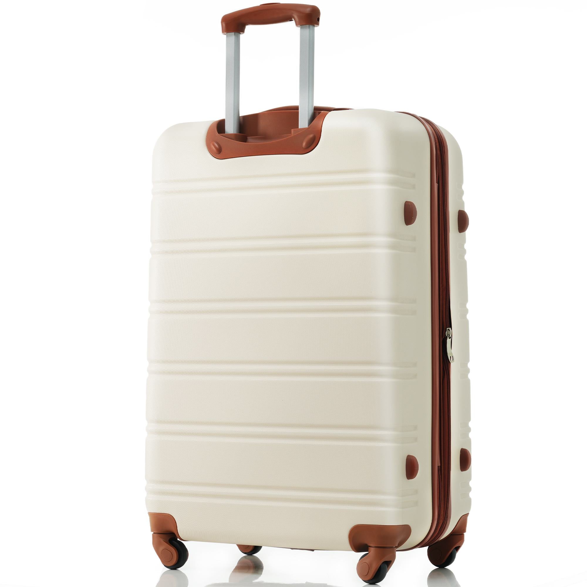 28" 4-Wheel ABS Hard Shell Travel Trolley Suitcase with Adjustable Handle, Luggage with Secure Lock, 52L x 32W x 78H cm, Brown+White
