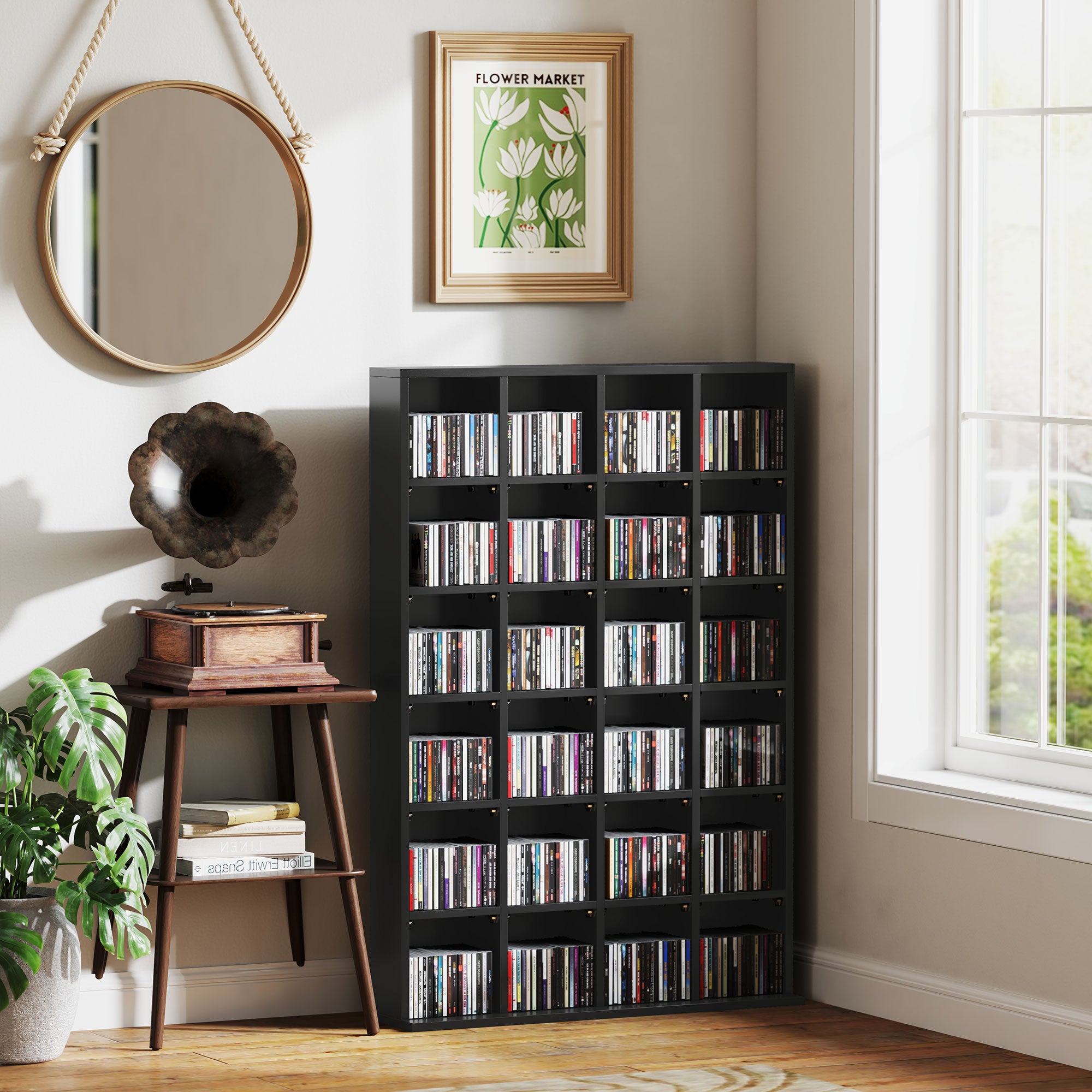 CD Storage Unit with 24 Cubes and Adjustable Shelves 89 x 130.5 cm - Black
