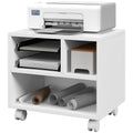 Three-Compartment Printer Cabinet with Wheels for Office Storage - White