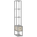 Floor Lamp with Shelves, LED Column Modern Standing Lamp with Fabric Drawer, Adjustable Brightness, Foot Switch for Living Room, Bedroom, Office, Grey