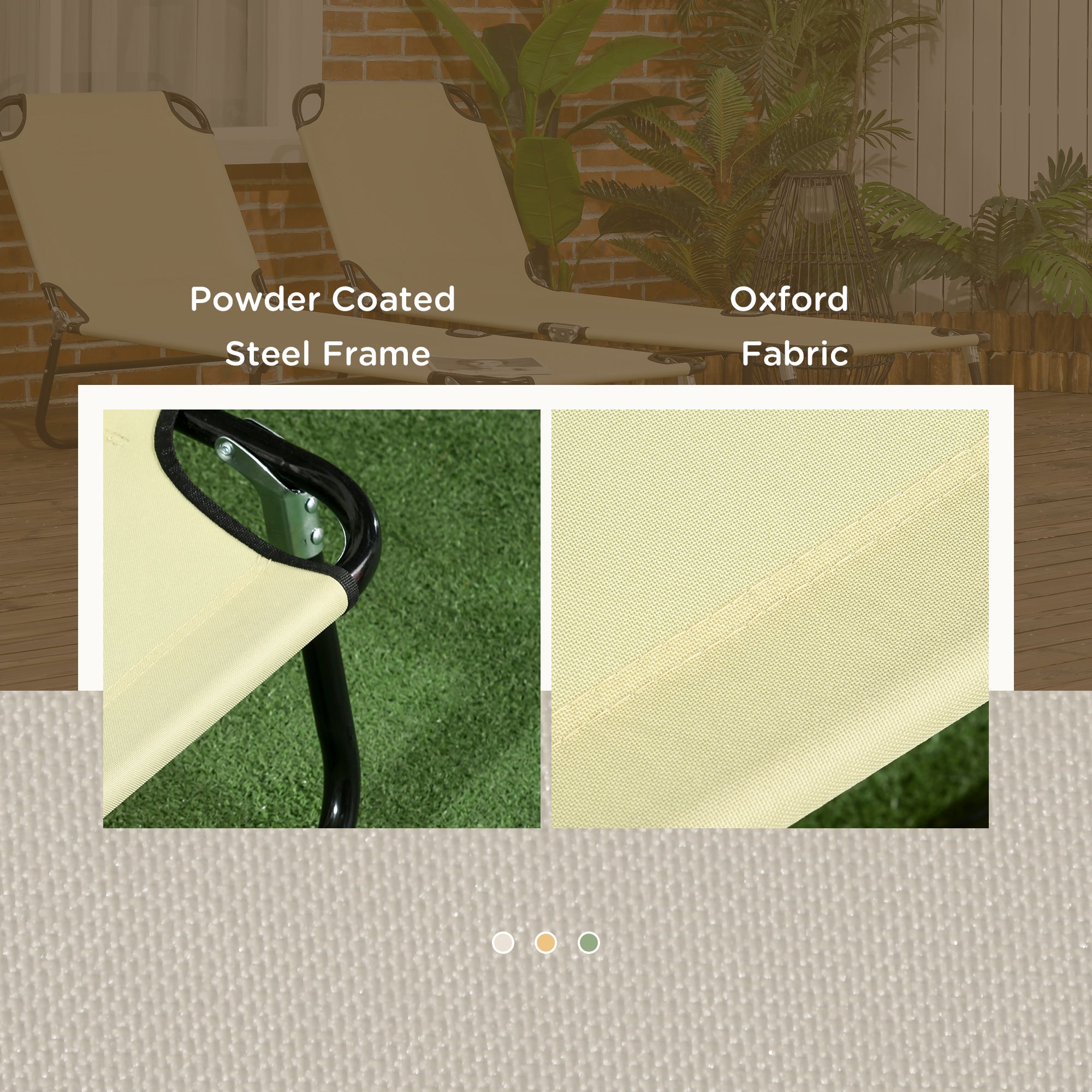 Set of Two Metal Frame Folding Sun Loungers - Beige