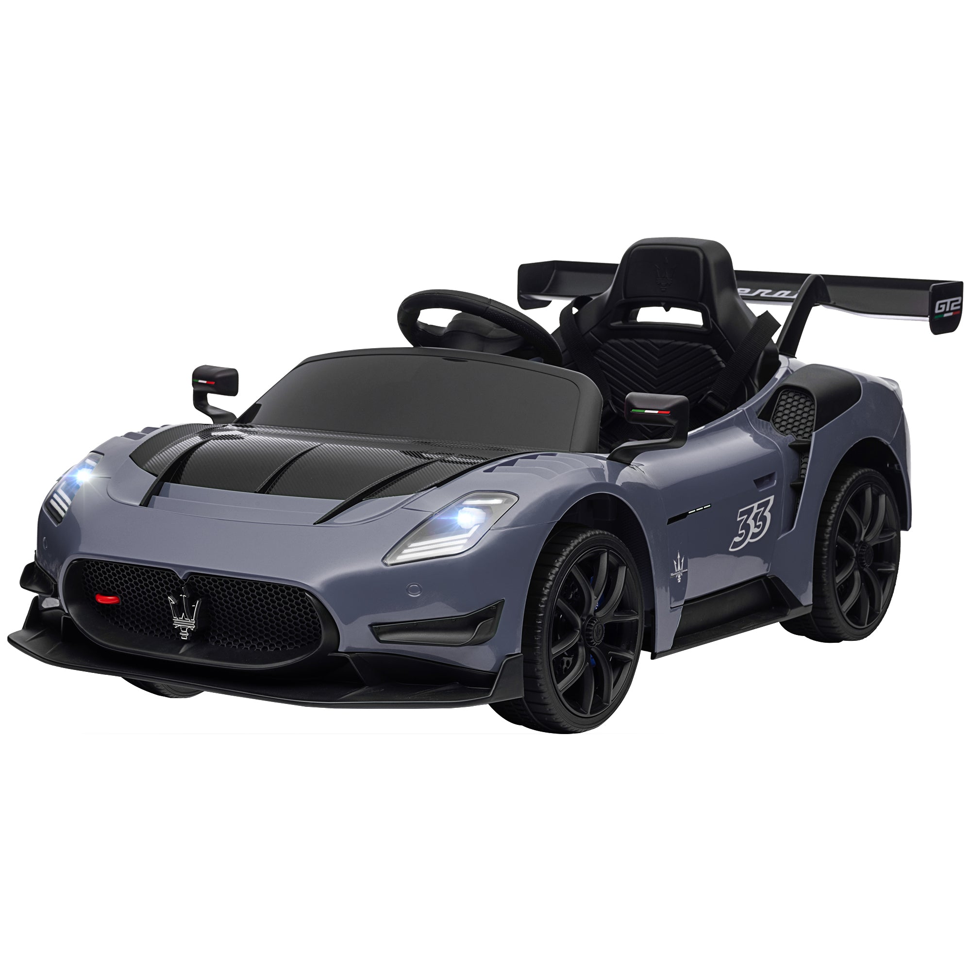 Maserati GT2 Licensed 12V Kids Electric Ride on Car with 4 Suspension, Remote Control Music Horn Lights - Grey