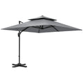 3 x 3m Cantilever Parasol with Aluminium Frame, Crank, Tilt & 360° Rotation, Double Top Garden Umbrella with Base and Cover - Light Grey