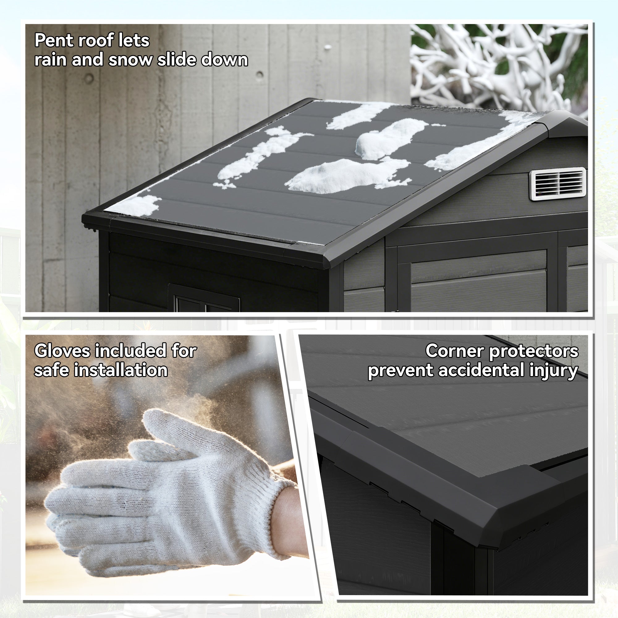 6'x4.5' Garden Storage Shed, Lockable Garden Shed with Double Doors, Window, Vent and Plastic Roof, Dark Grey