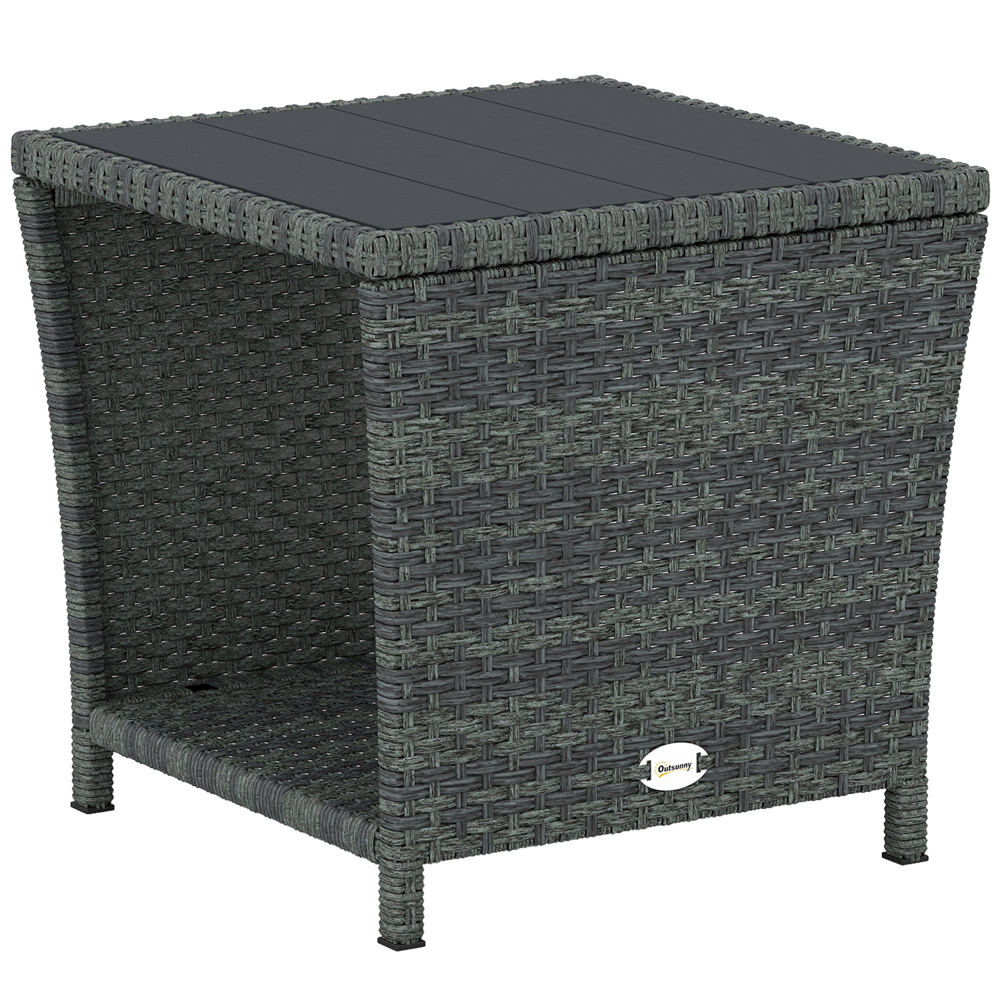 Side Table 2-Tier Outdoor Coffee Table with Storage Shelf PS Wood Slat Top/Grey