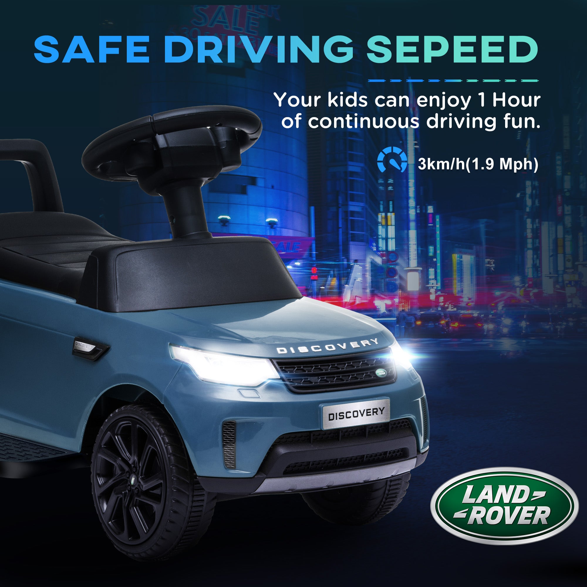 2 in 1 Land Rover Licensed 6V Kids Electric Ride On Car Sliding Car w/ Headlights Music, for 18-60 Months Light Blue