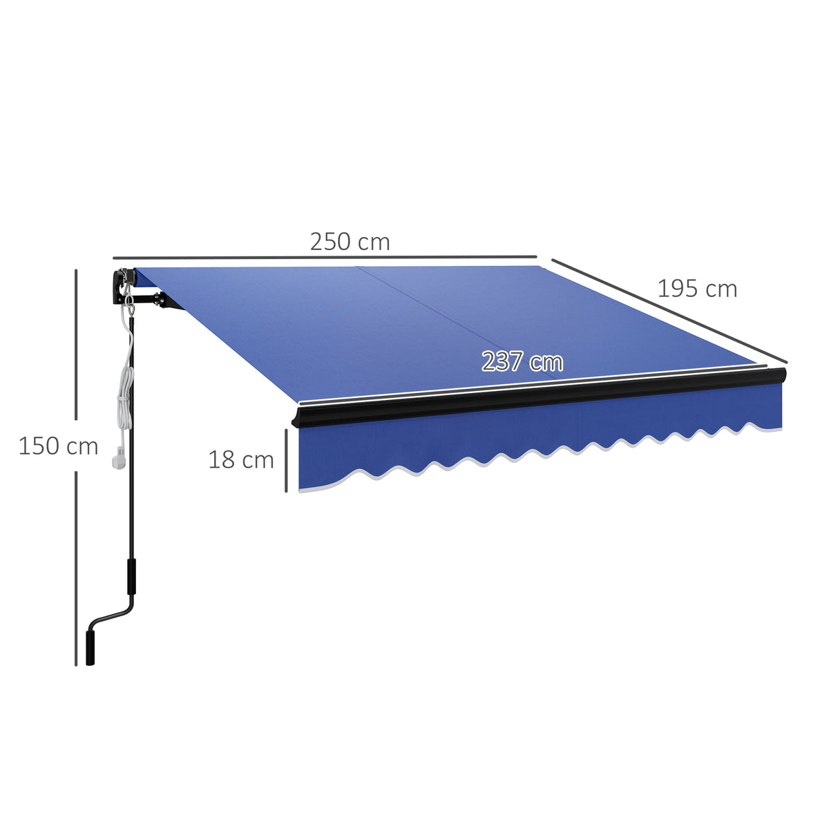 2.5 x 2m Electric Retractable Awning with LED Light - Blue