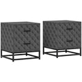 Bedside Tables Set of 2, Modern Bedside Table Nightstand with 2 Drawers, Bedside Cabinet Sofa Side Table with Storage, Steel Legs for Bedroom, Living Room, Grey