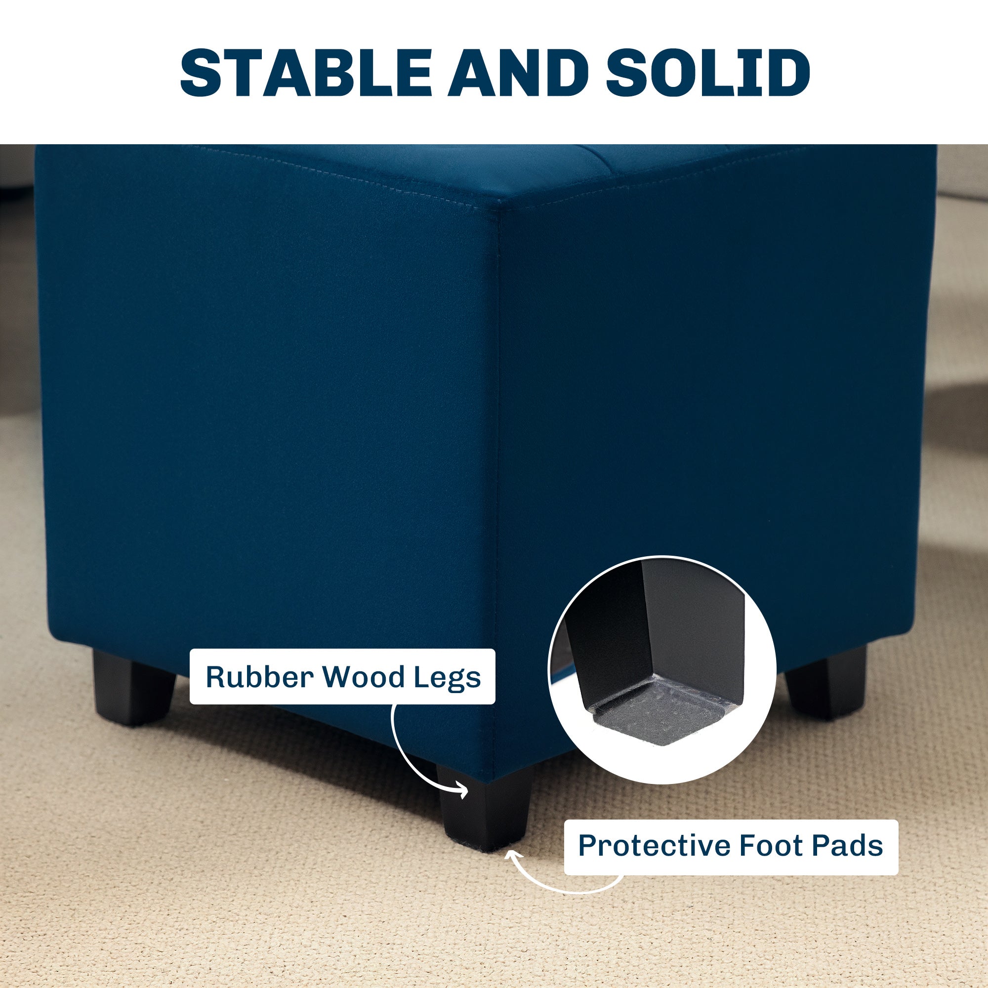 Velvet-Feel Square Ottoman - Blue