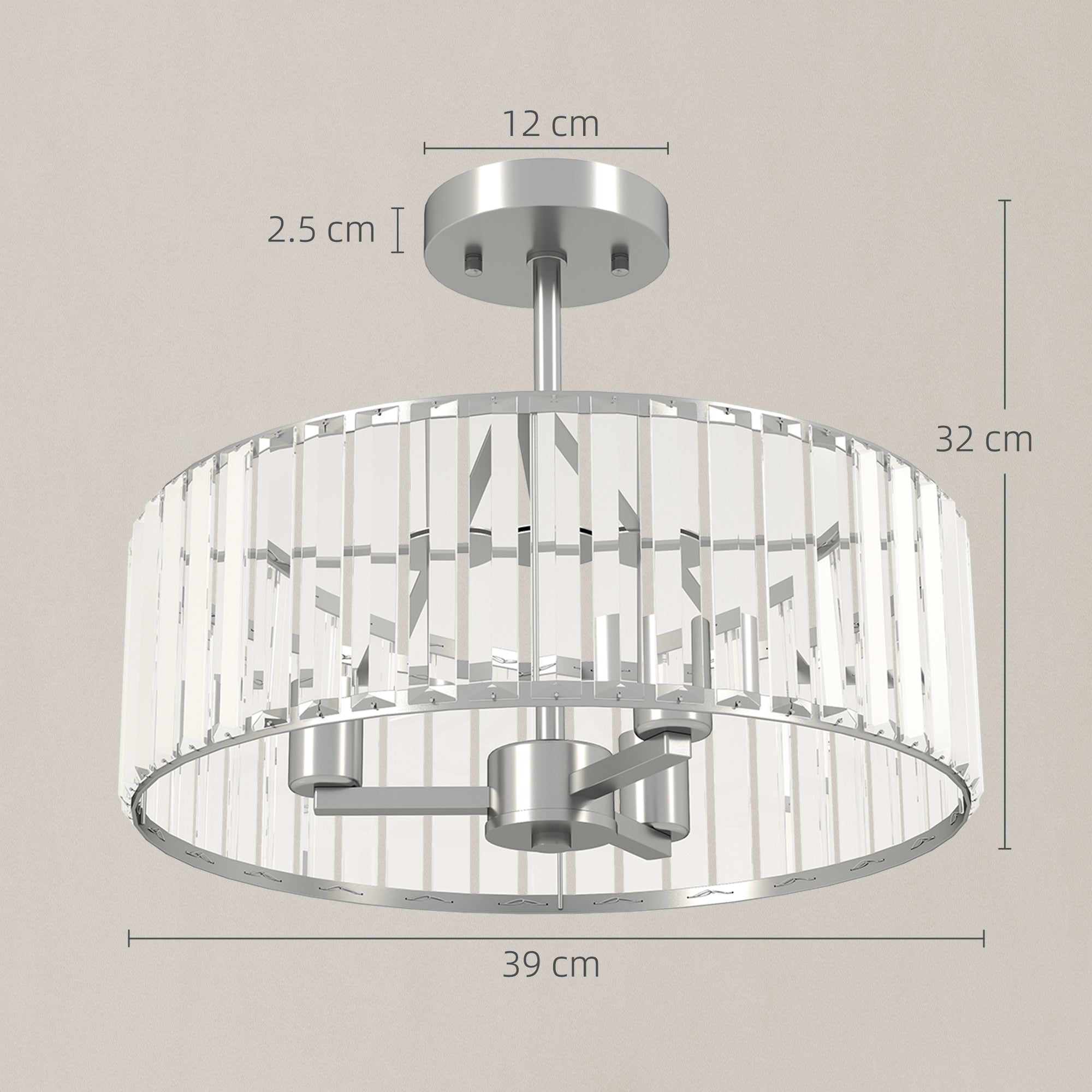 Crystal Ceiling Light Fixture Set of 2, Semi Flush Mount Modern Chandelier for Living Room, Bedroom and Hallway, 3-Lights with E14 Base, Silver Tone