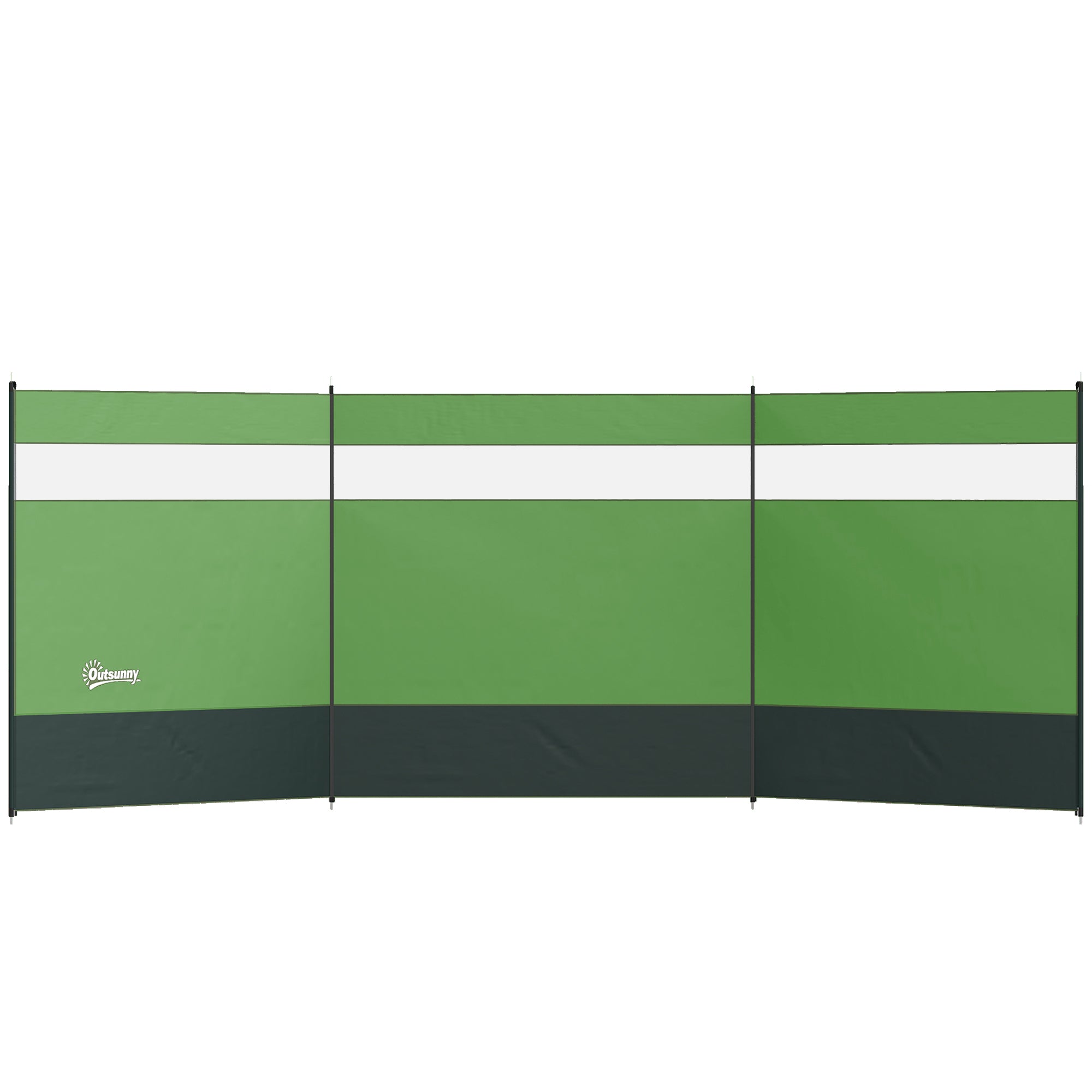Camping Windbreaker with Clear Windows, Carry Bag and Steel Poles, for Beach Caravan Campervan, 440 x 140cm, Army Green