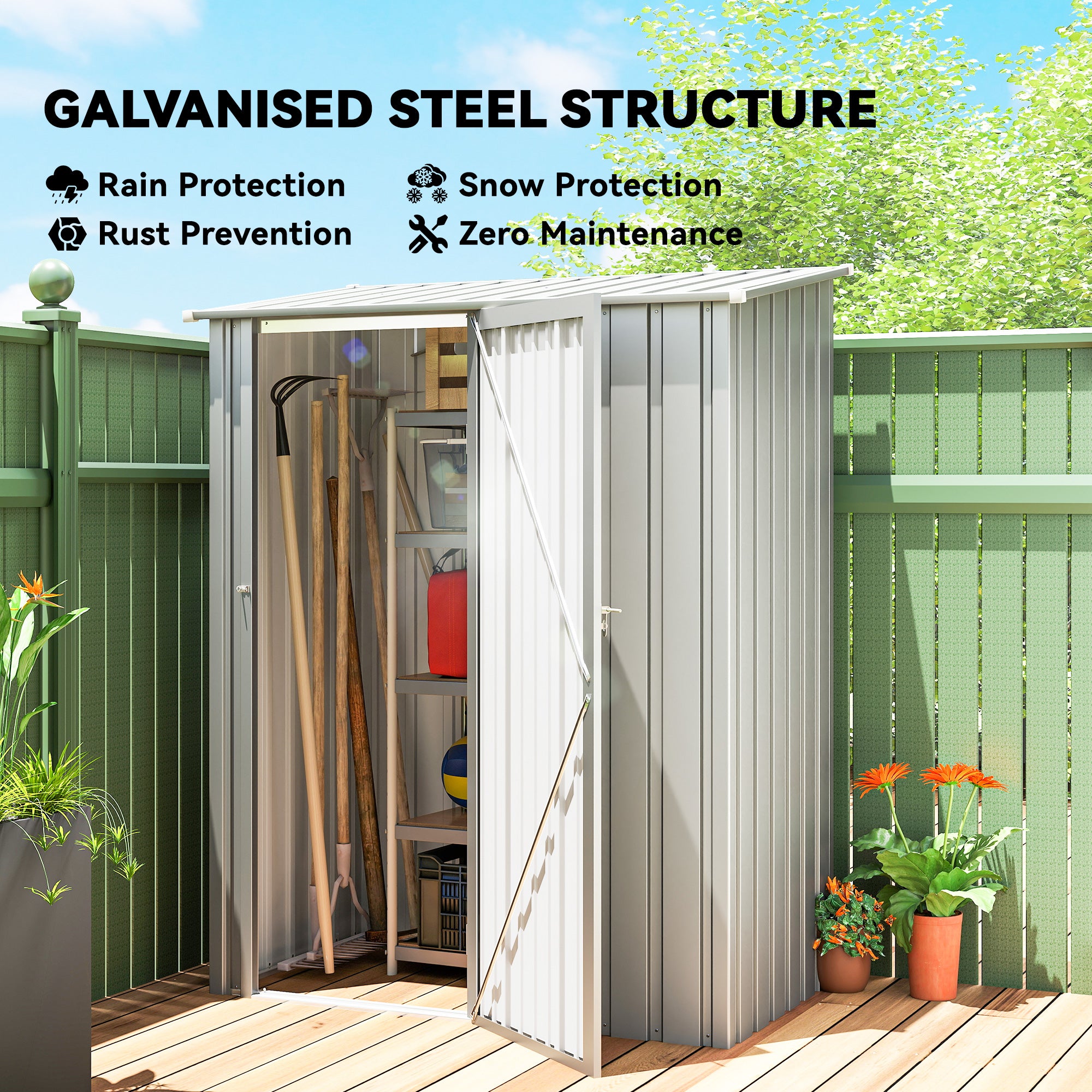 5ft x 3ft Garden Storage Shed, Outdoor Metal Shed with Sloped Roof, Aluminium Grey