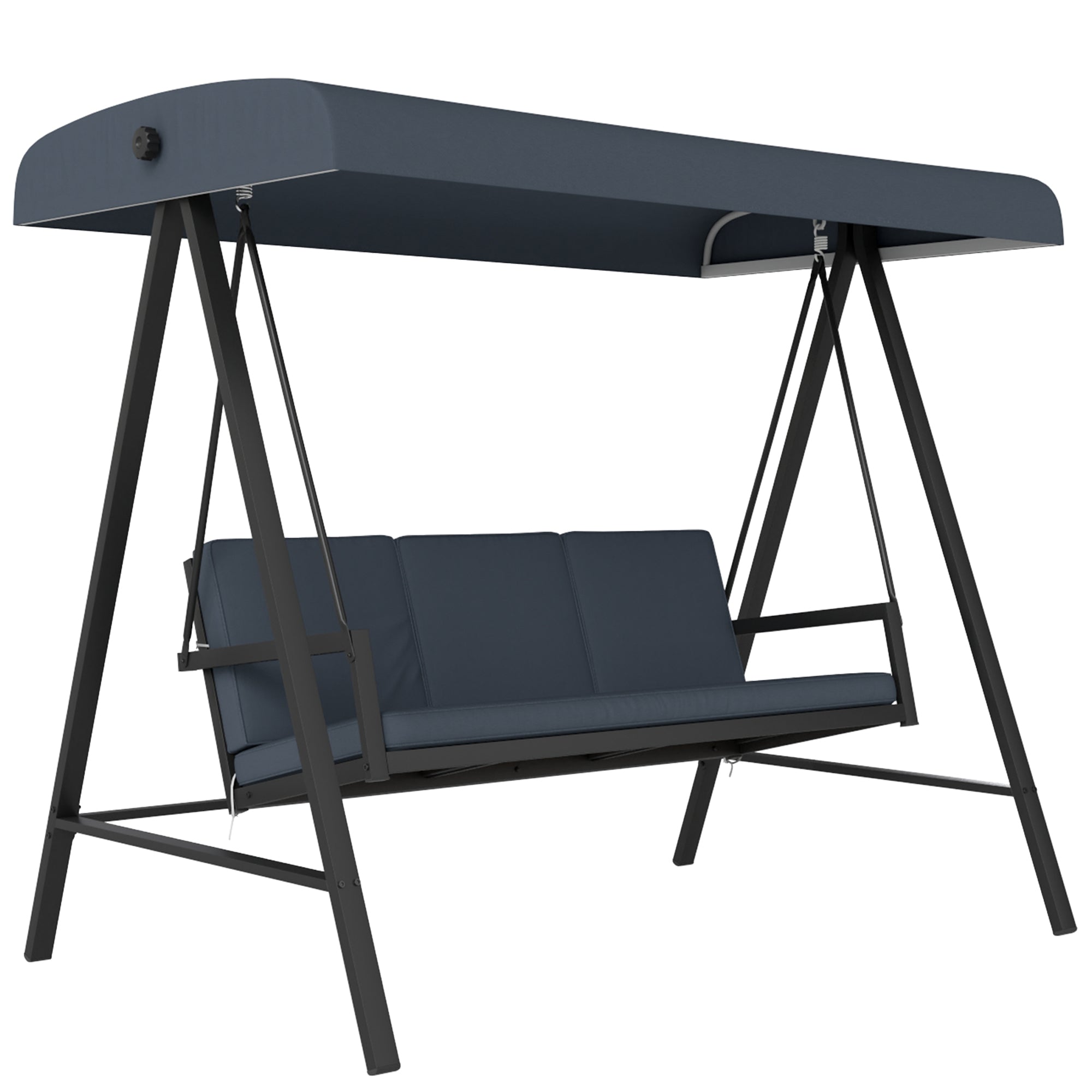 3 Seater Garden Swing Chair with Adjustable Canopy - Dark Grey