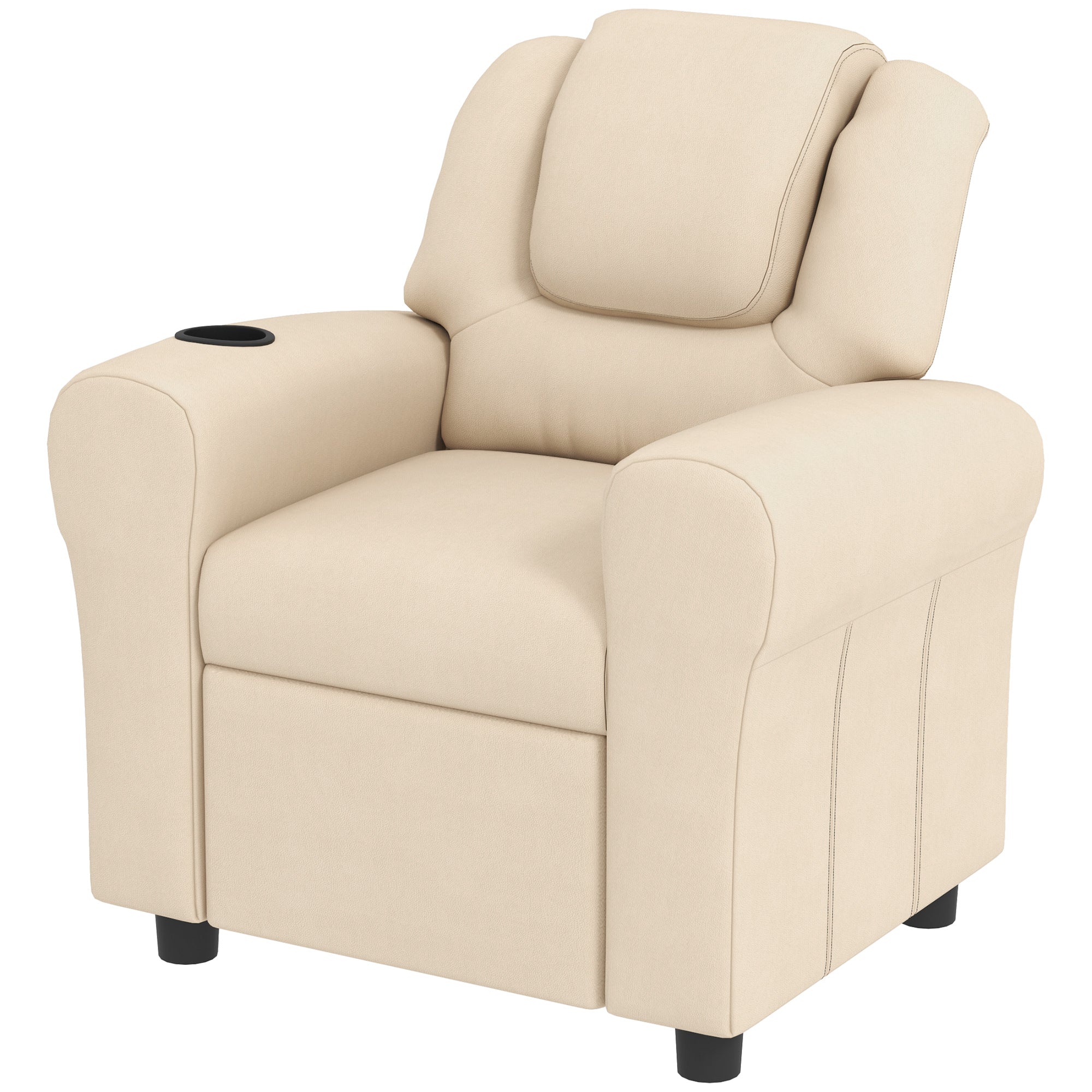 Kids Recliner Chair, PU Leather with Adjustable Backrest, Footrest, Padded Headrest, Beige