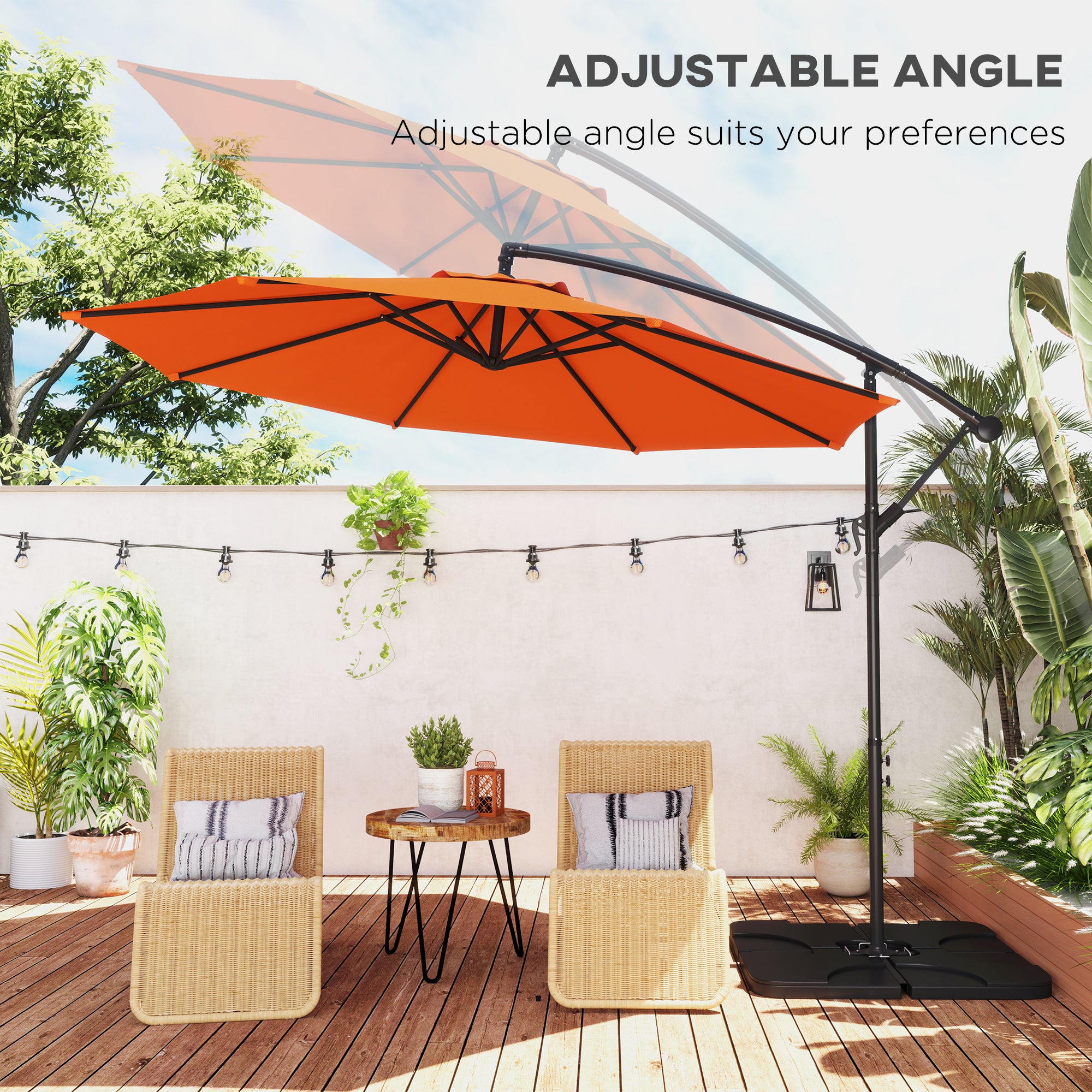 3m Overhanging Parasol, with Base, Weights and Cover - Orange
