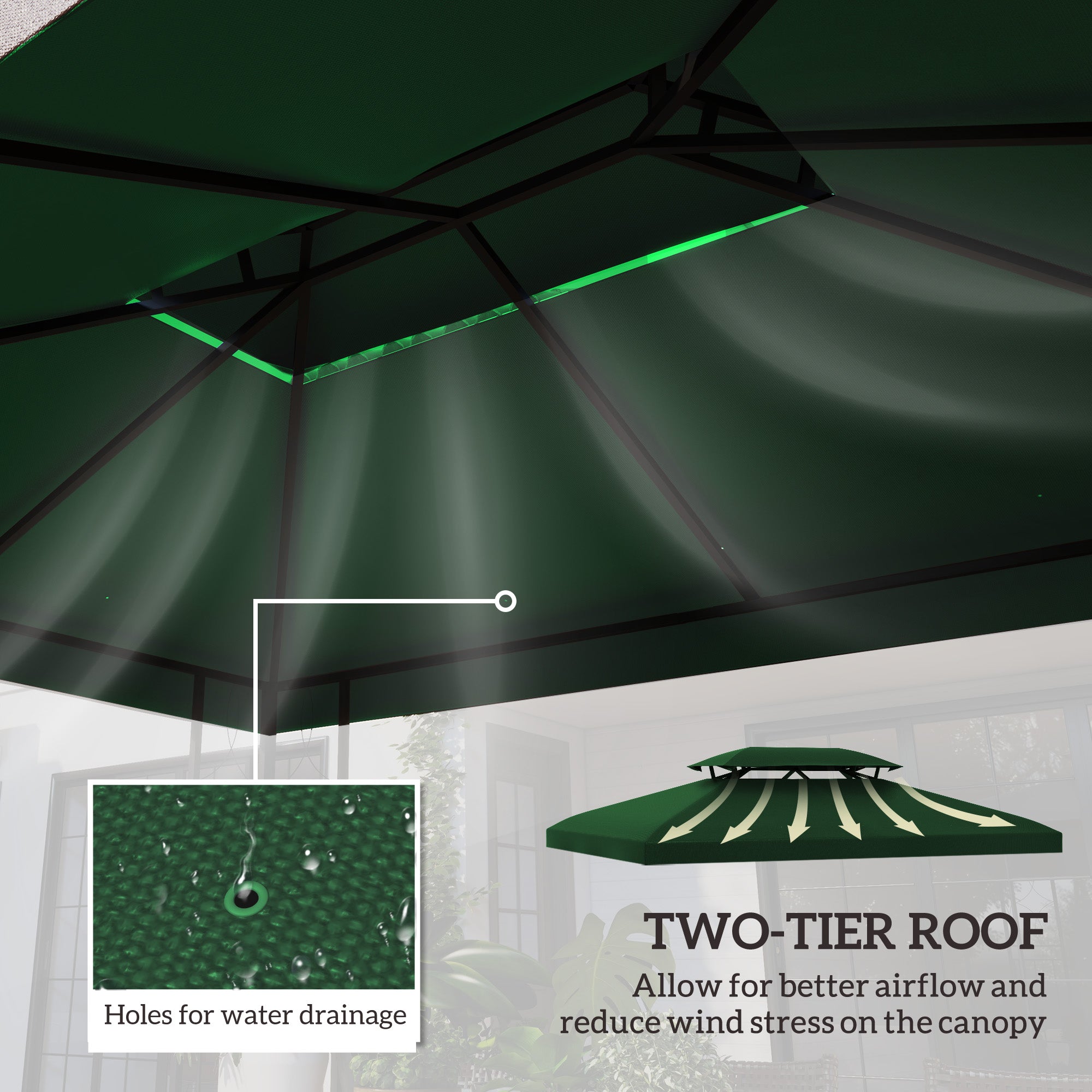 Gazebo Roof Replacement for 3x4m Frames - Durable Green Polyester