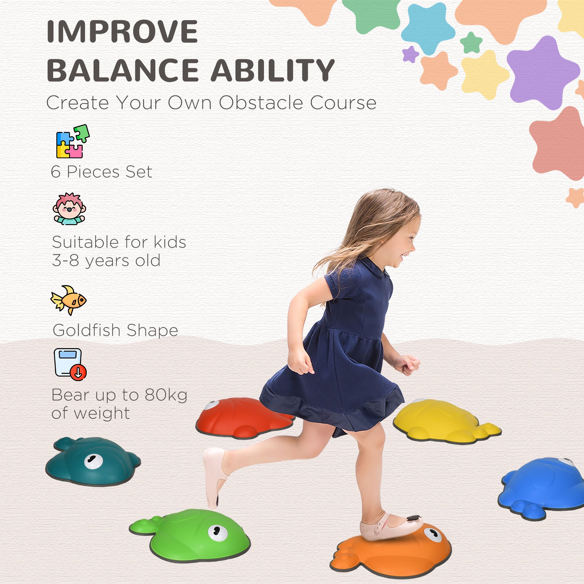 6 Pcs Balance Stepping Stones Kids for Sensory with Non-slip Edge, Stackable Outdoor Indoor Obstacle Course