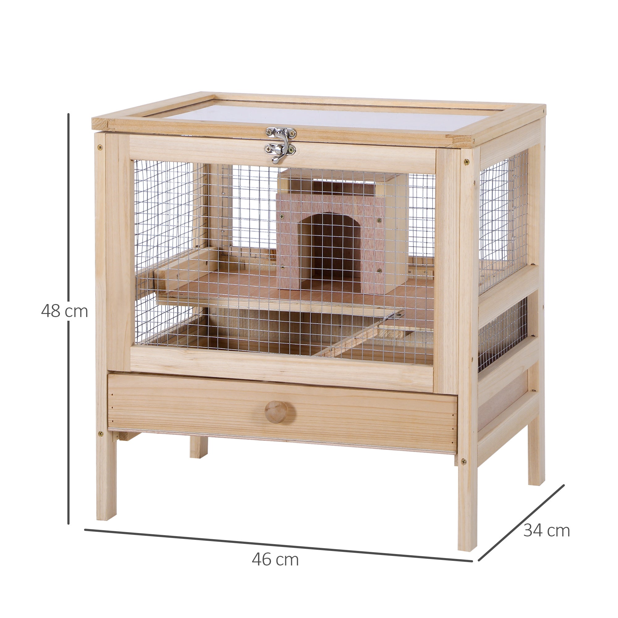 Hamster Cage Rodent Pet Small Animal Kit Large Wooden hut Box Double Layers Easy Clean 46 x 34 x 48 cm