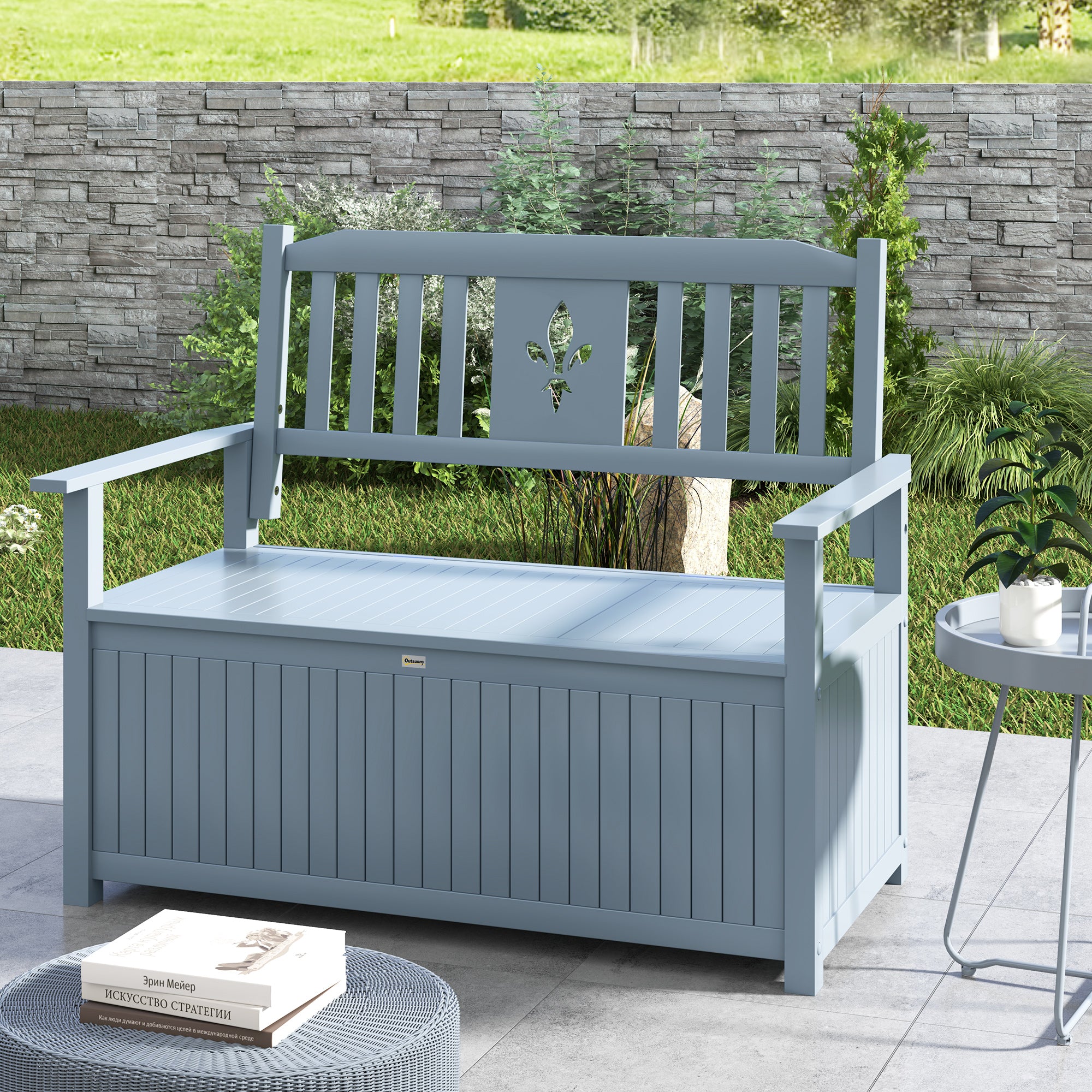 2 Seater Wooden Storage Bench with Hidden Compartment - Grey