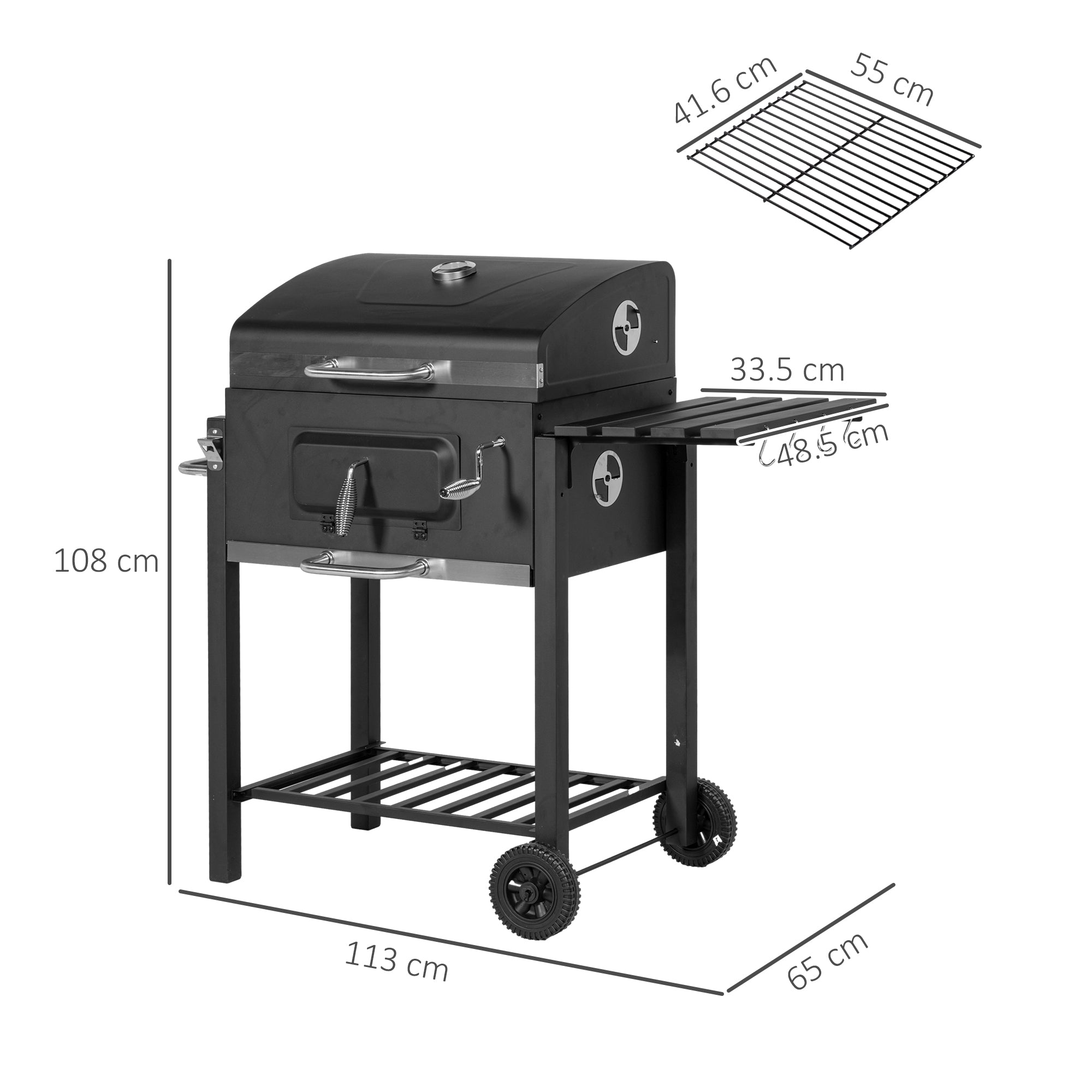 Charcoal Grill, with Height-Adjustable Coal Pan - Black