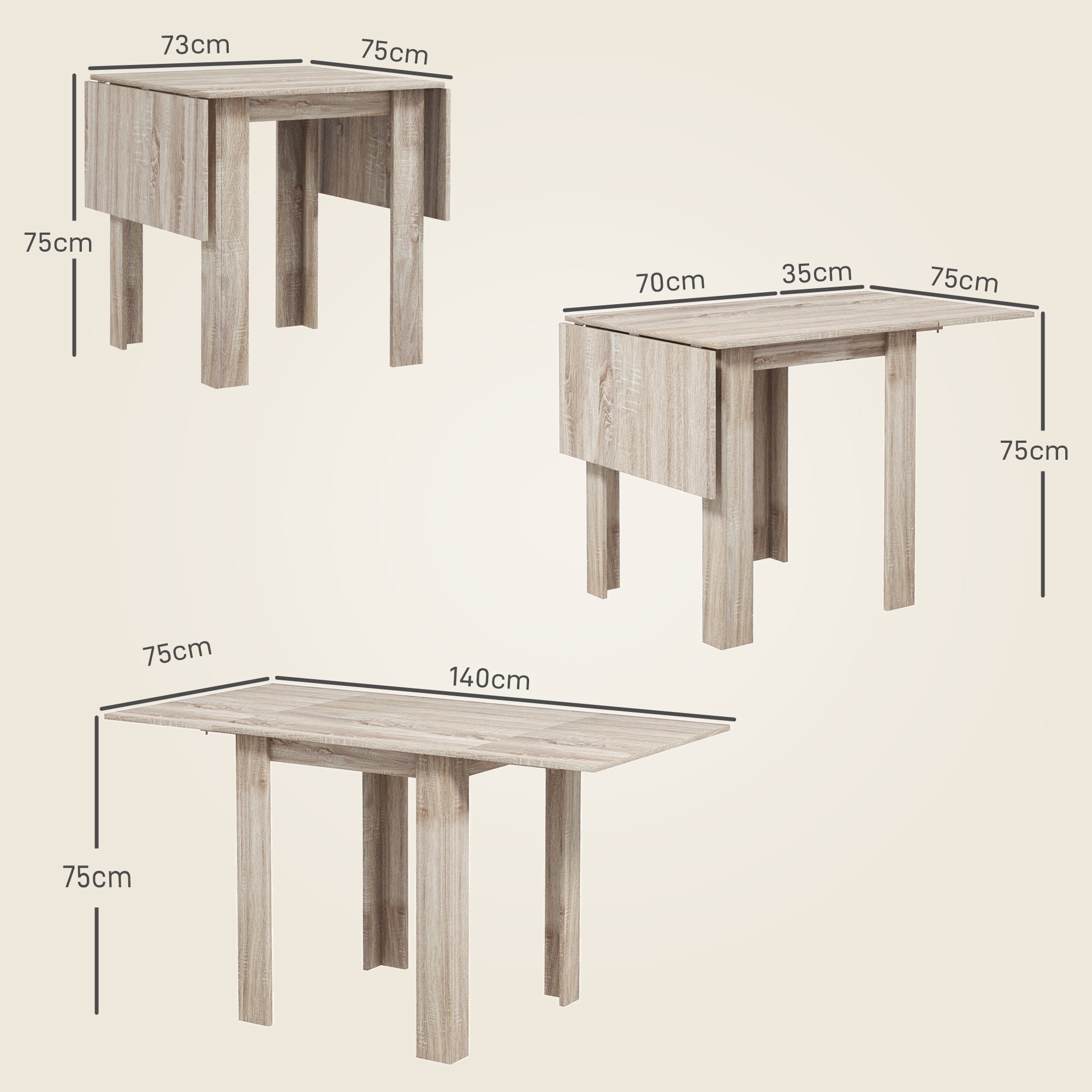 Four-Seater Drop Leaf Dining Table with Expandable Top - Oak Wood Effect