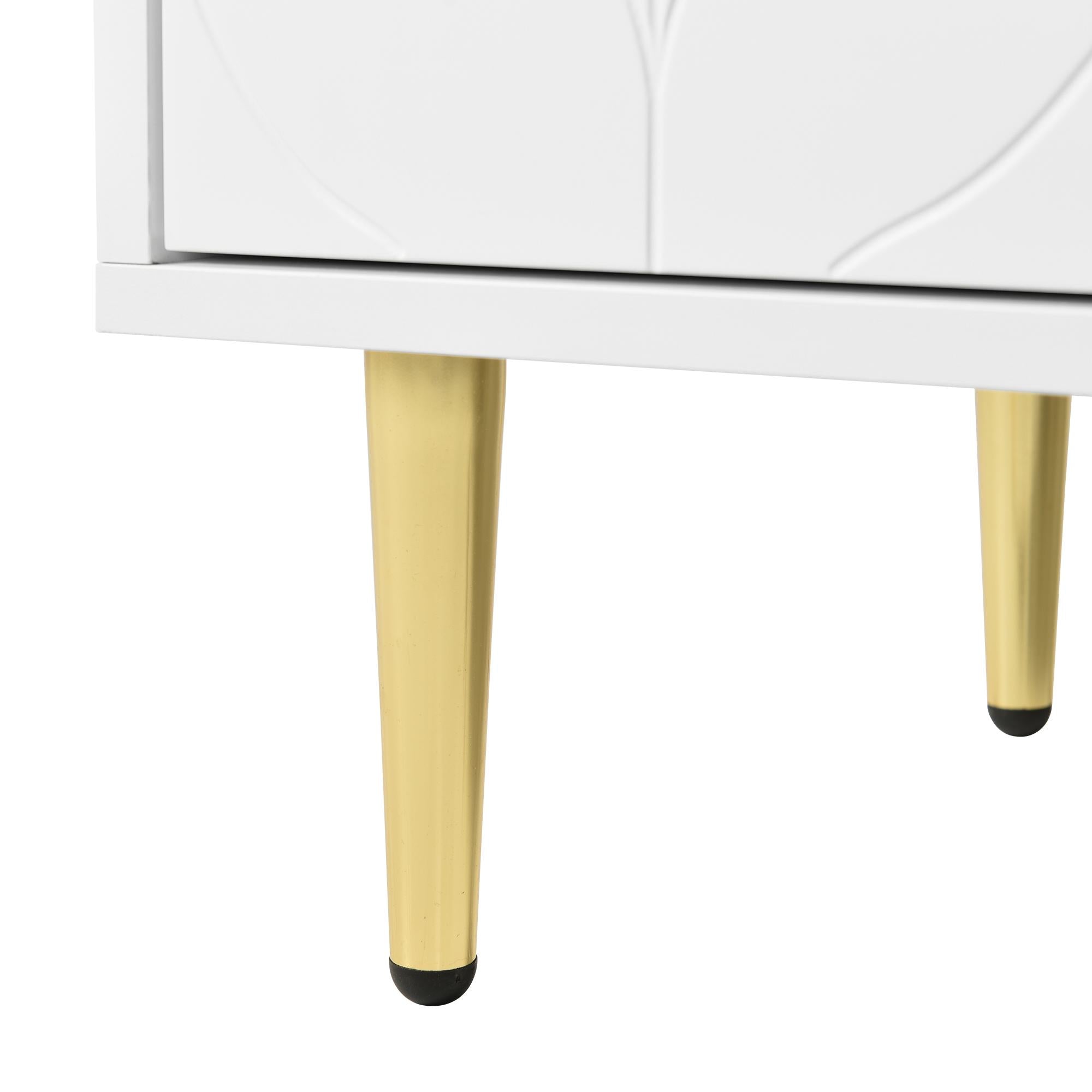 Lacquered Sideboard with 2 Doors and 6 Compartments, Gold-Plated Feet and Handles, 3 Shelves, 75L x 40W x 90H cm, White