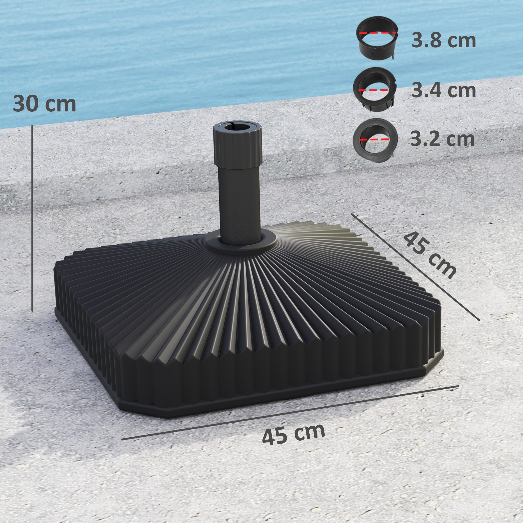 Patio Umbrella Stand, Heavy Duty Outdoor Parasol Base, Sand/Water Filled, Black