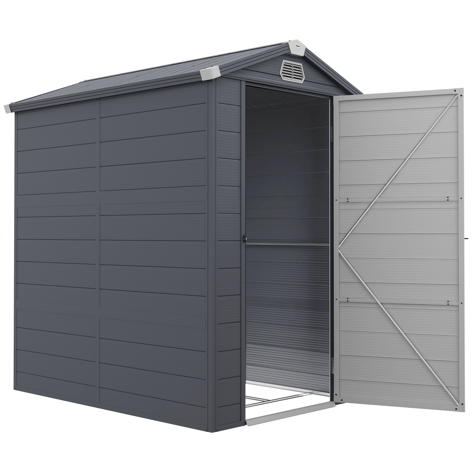 4.4ft x 6.2ft Aluminium Frame and Plastic Wall Shed, with Foundation - Grey