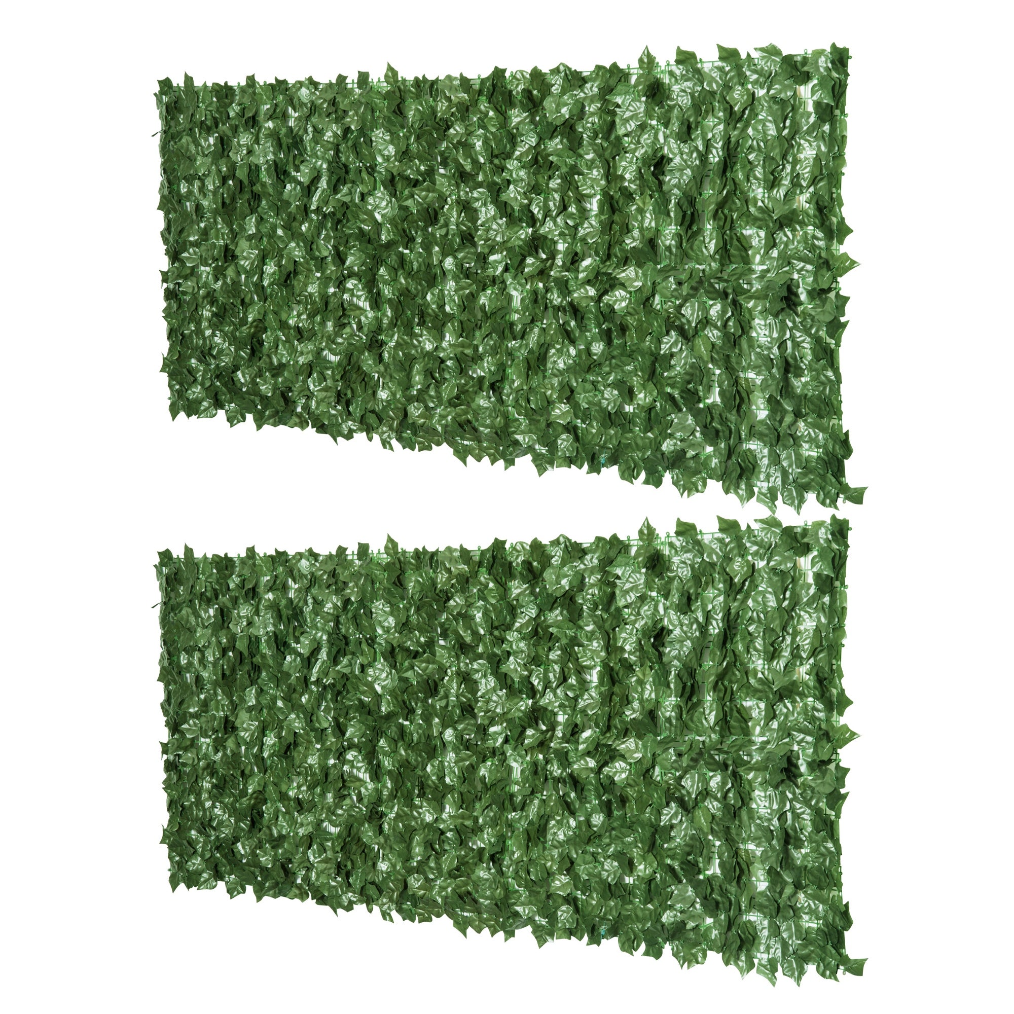 2-Piece Artificial Leaf Hedge Screen Privacy Fence Panel for Garden Outdoor Indoor Decor, Dark Green, 2.4M x 1M