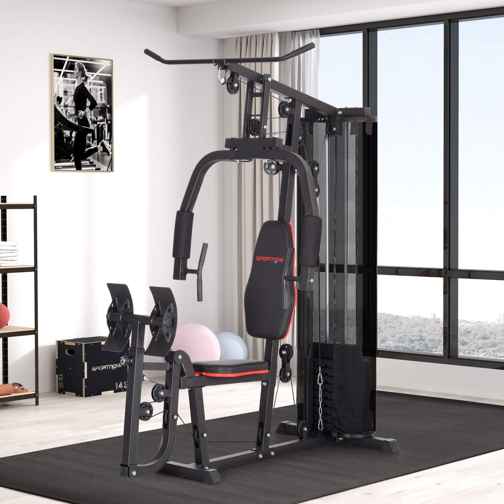 Weights Machine, Multi Gym with 45kg Weight Stack, Compact Home Gym Leg Press Machine for Full Body Training