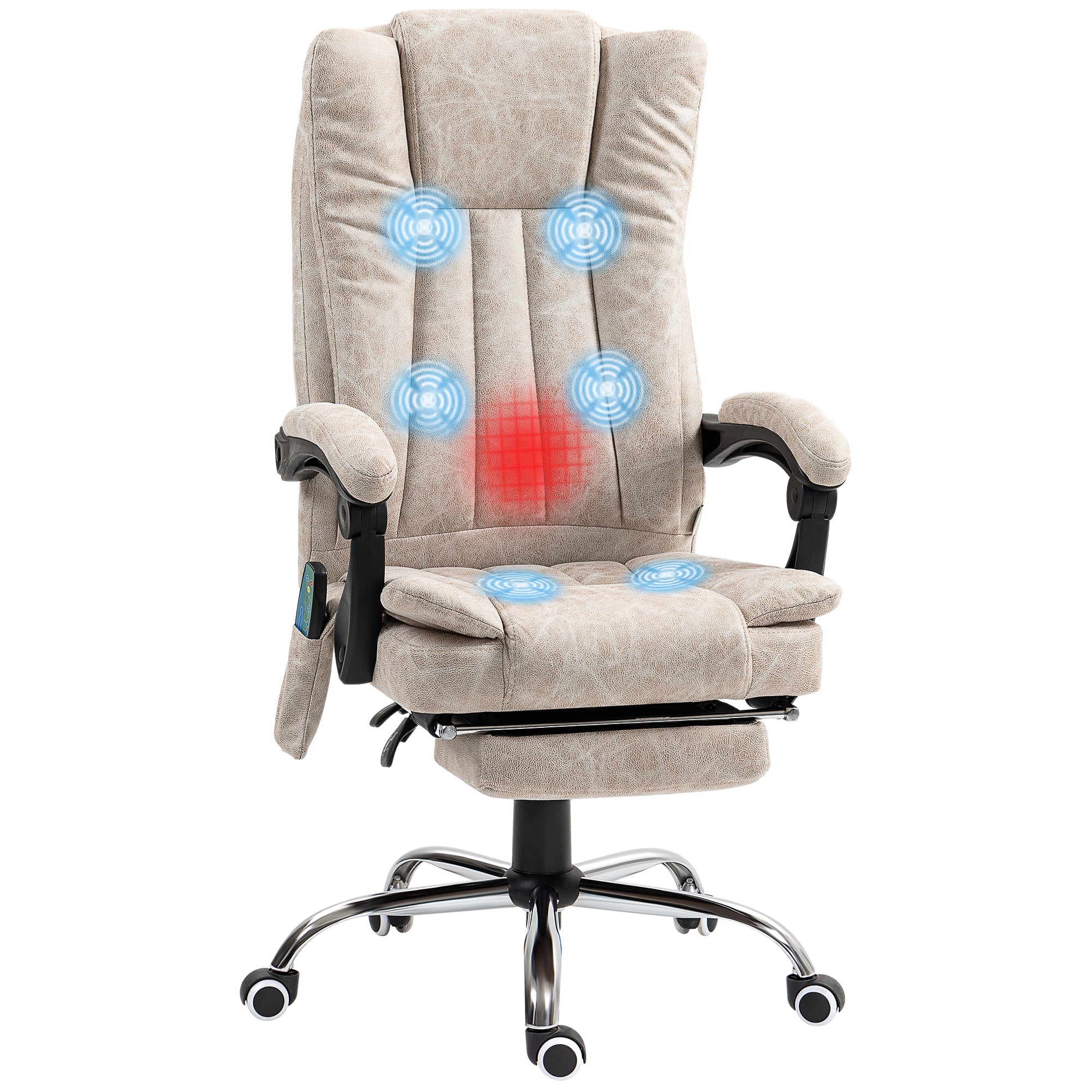 Vibrating Massage Office Chair with Heat, Desk Chair with Height Adjustable and Footrest, Cream White