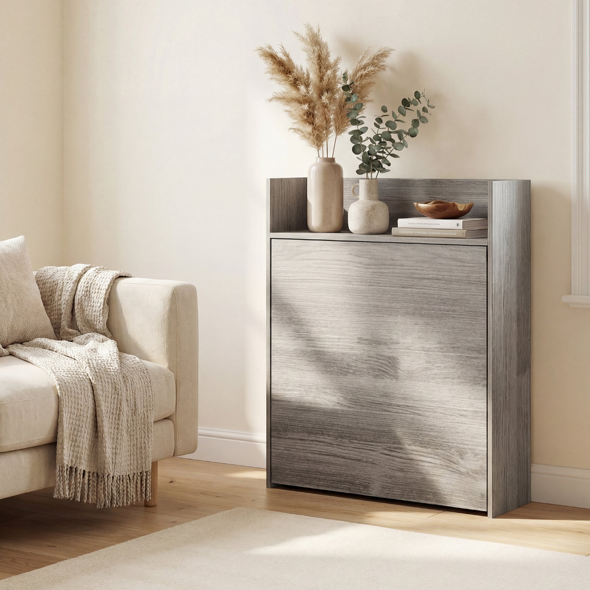 Kitchen Table, Folding Dining Table, with 4-Tier Shelves, Modern Drop-Leaf Table, Grey Wood Effect