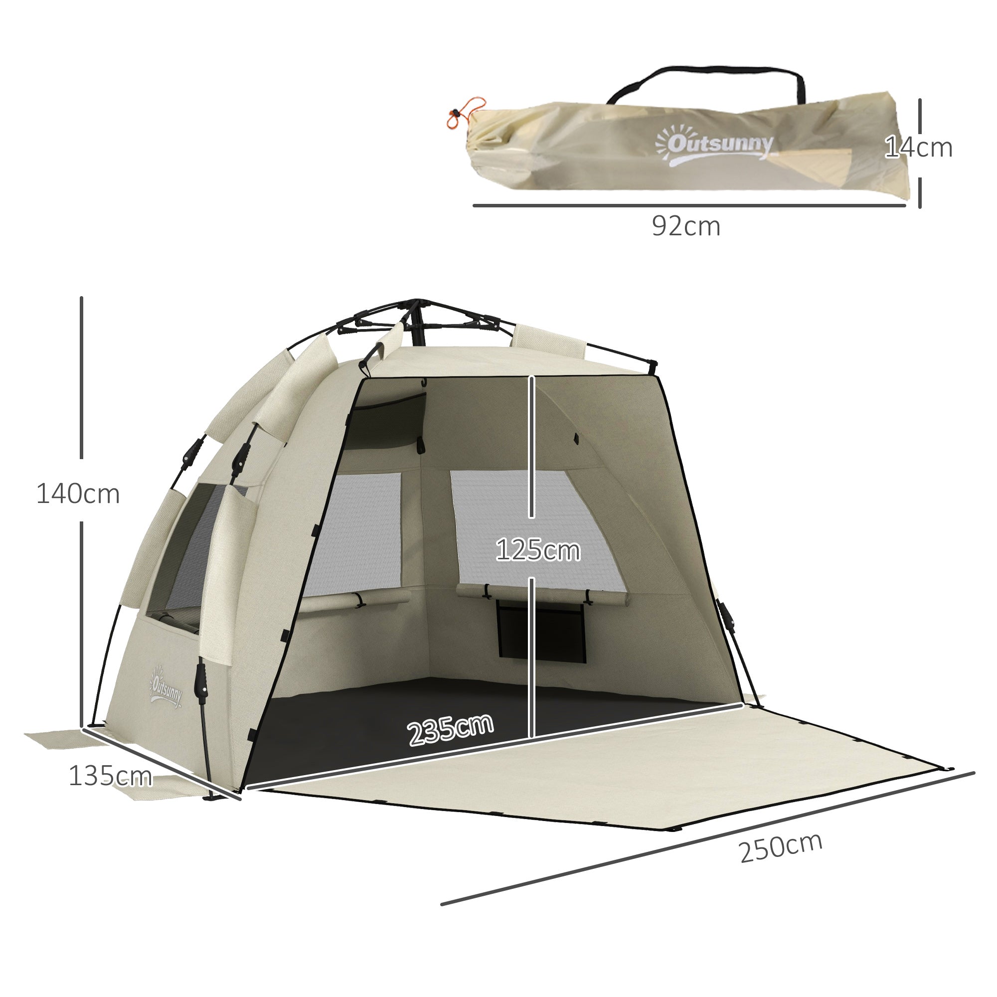 Three-Man UPF15+ Beach Tent, with Extended Floor - Green