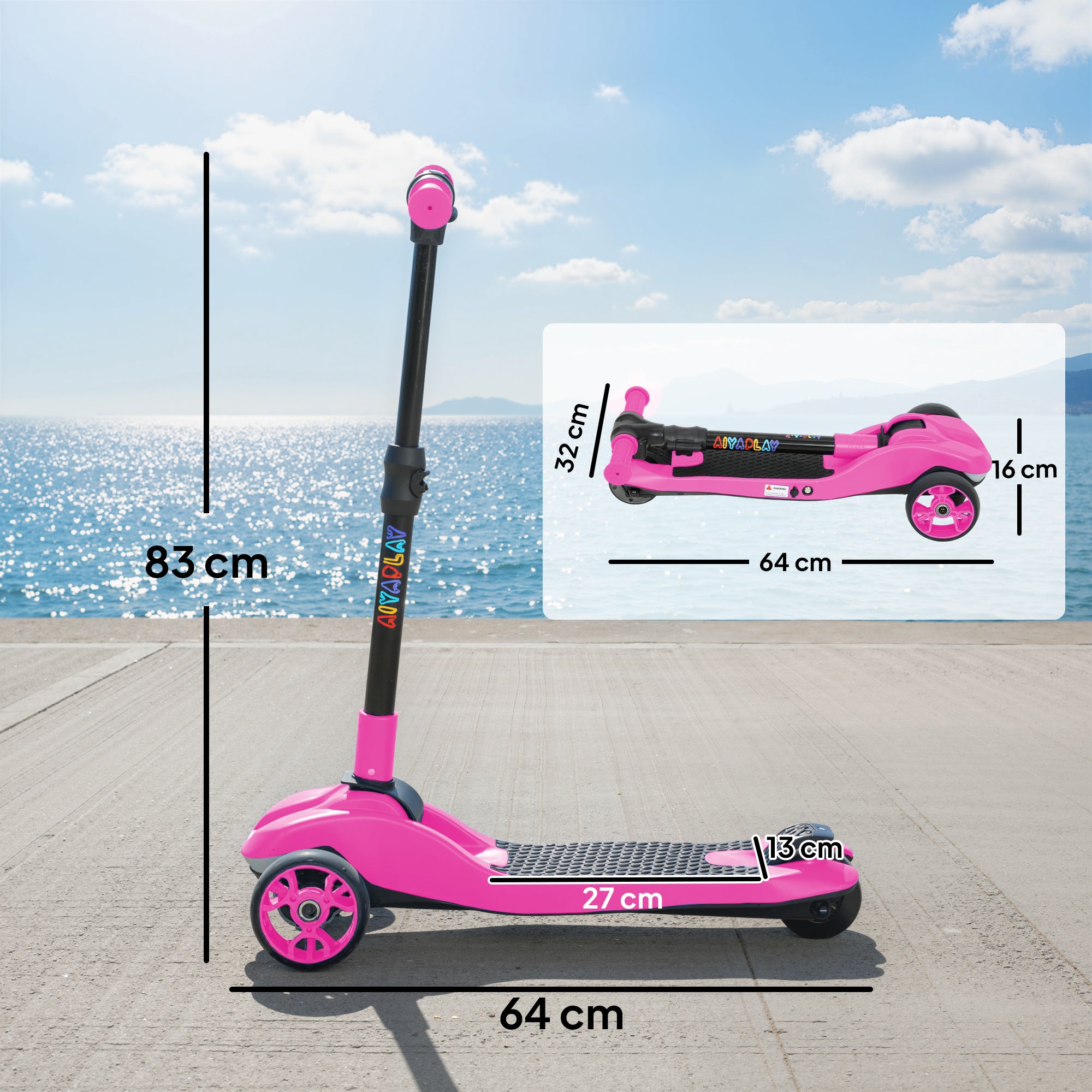 Three-Wheel Foldable Electric Scooter for Kids Aged 6-10 Years, Pink