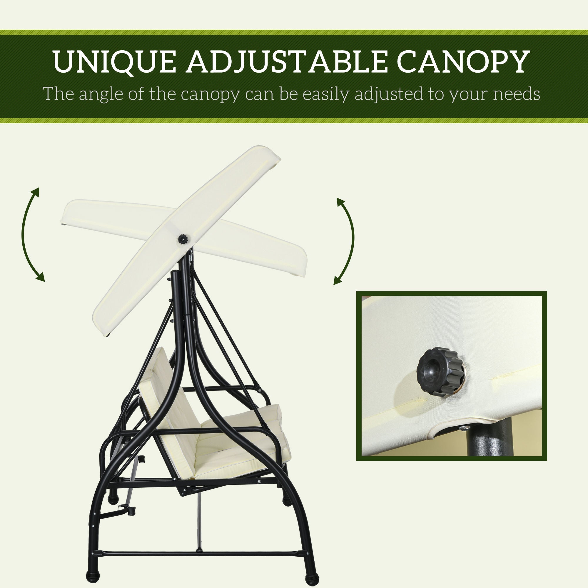 3 Seater Canopy Swing Chair, 2 in 1 Garden Swing Seat Bed, with Adjustable Canopy and Metal Frame, Cream White
