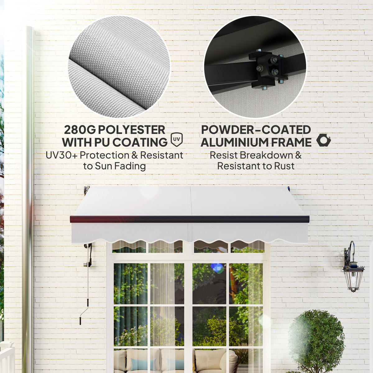 2.5 Metre Electric Retractable Awning Set with Remote Control - Light Grey UV30+