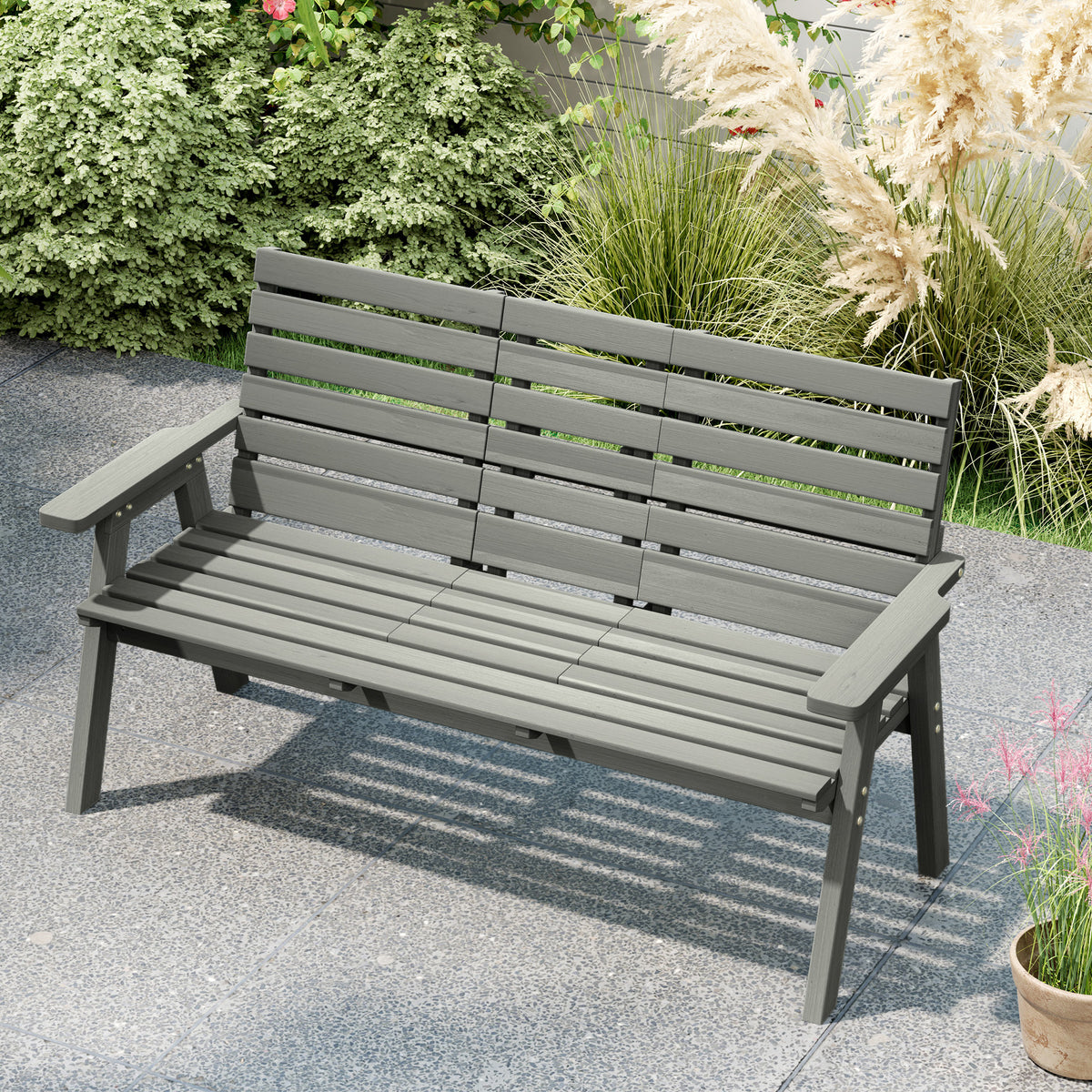 Convertible Fir Wood 2 to 3 Seater Outdoor Garden Bench - Grey