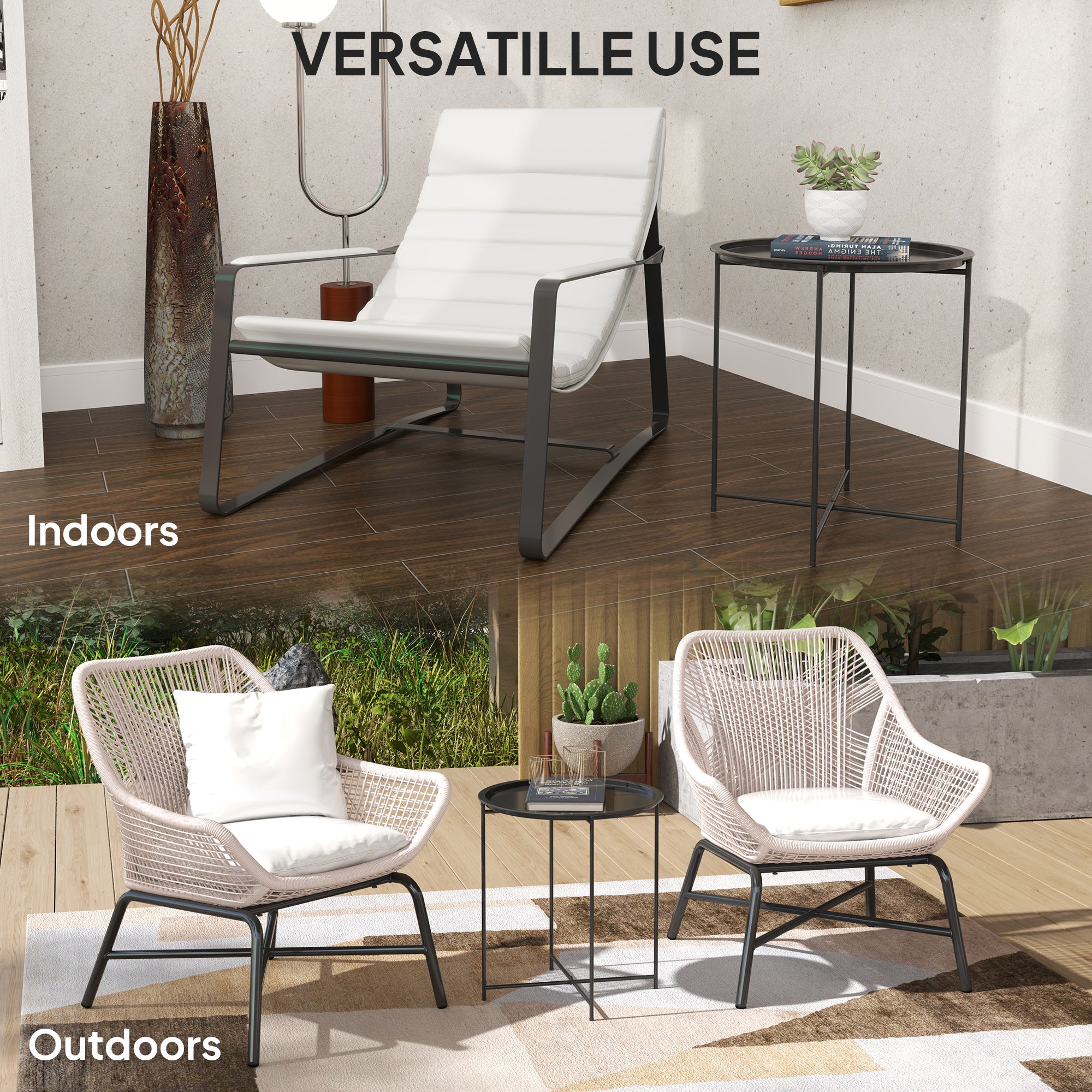 Steel Removable Tray Top Garden Table with Foldable Legs - Black