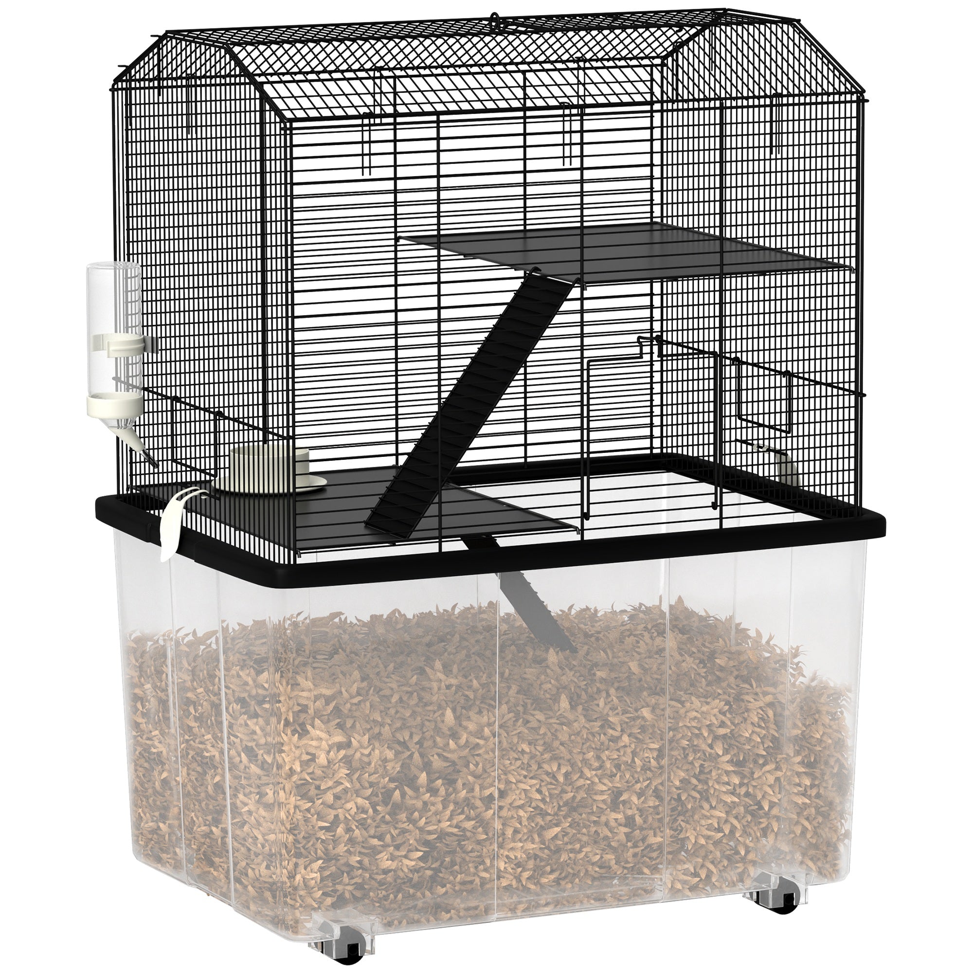 Three-Tier Gerbil Cage, Hamster Cage for Dwarf Hamster, Syrian Hamster w/ Wheels, Deep Bottom, Food Dish, Water Bottle