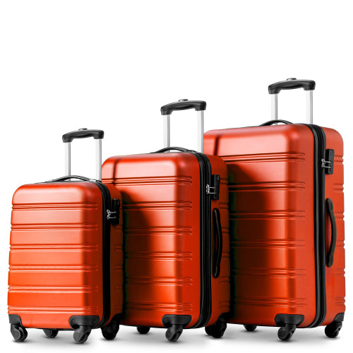 20/24/28 Inch Set of 3 ABS Hard Shell 4-Wheel Travel Luggage with Silent Wheels, Secure Combination Lock, Trolley Suitcase Set, Orange