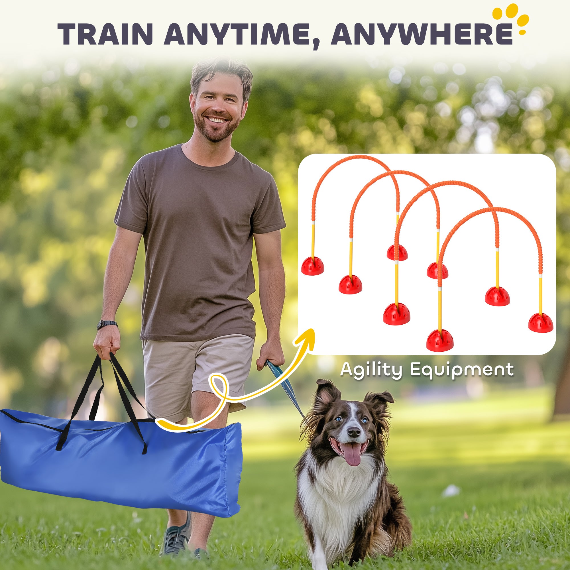4 Piece Dog Agility Training Equipment with 4 Adjustable Width Doors, Carry Bag, for Garden, Orange