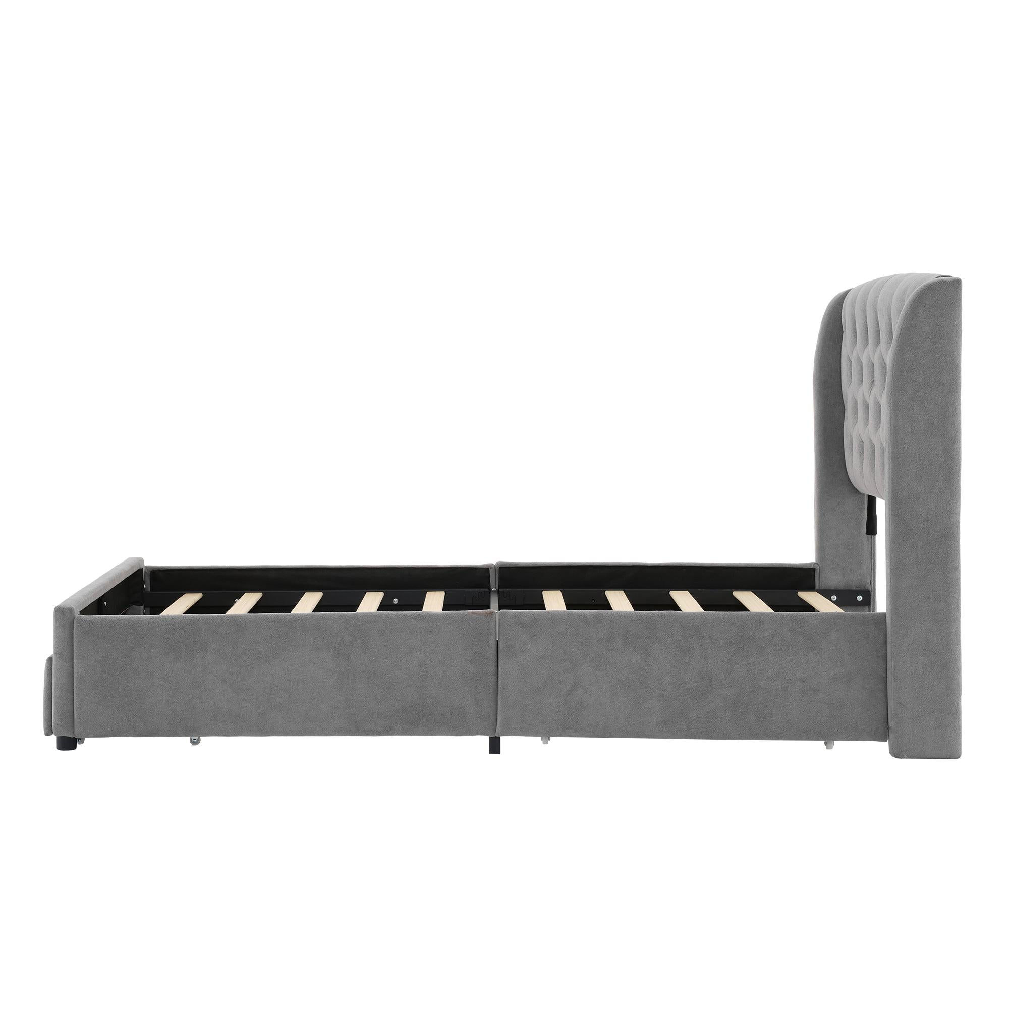 3FT Upholstered Storage Bed with 4 Drawers Grey