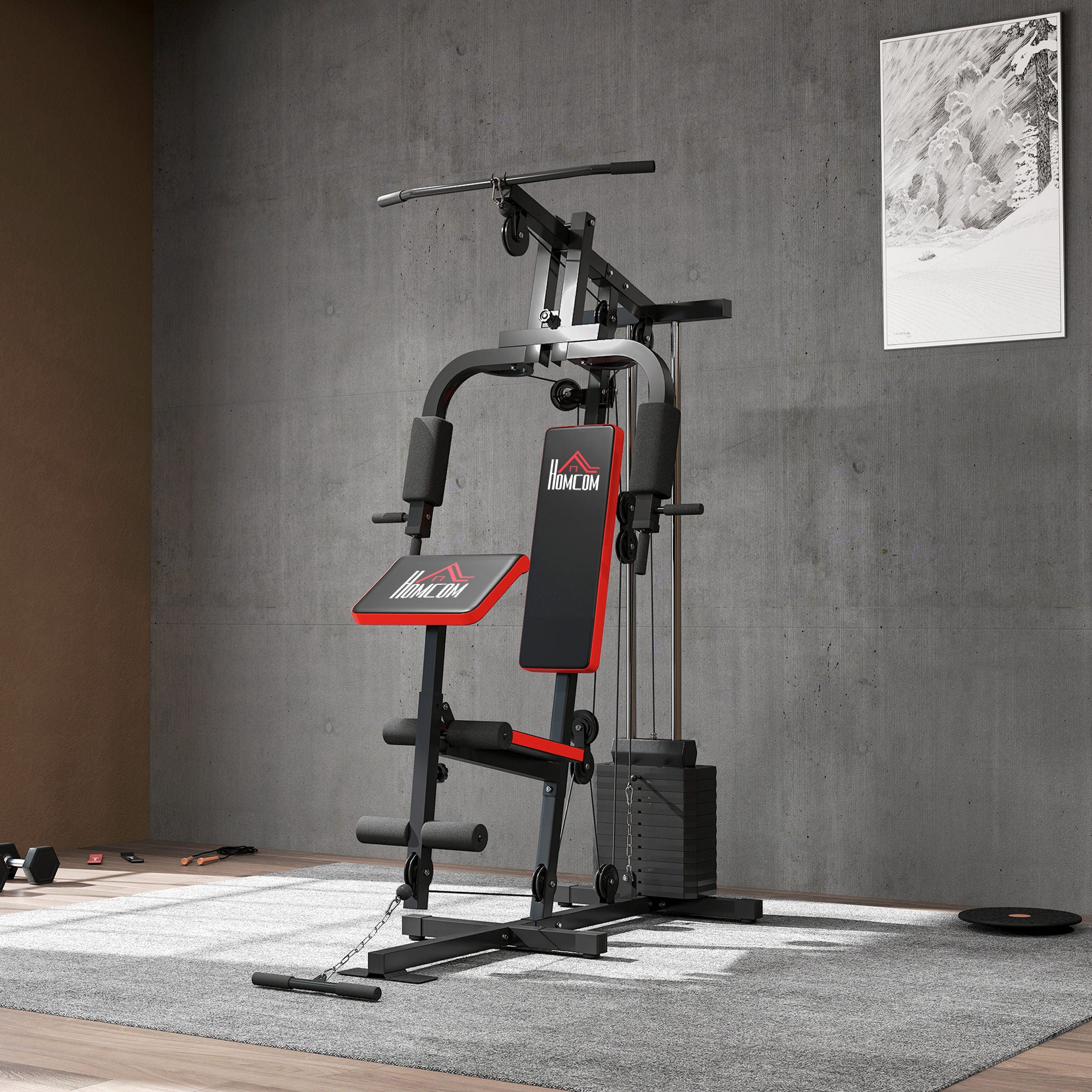 Multigym Station, with 66KG Weight Stack, for Strength Training, Black
