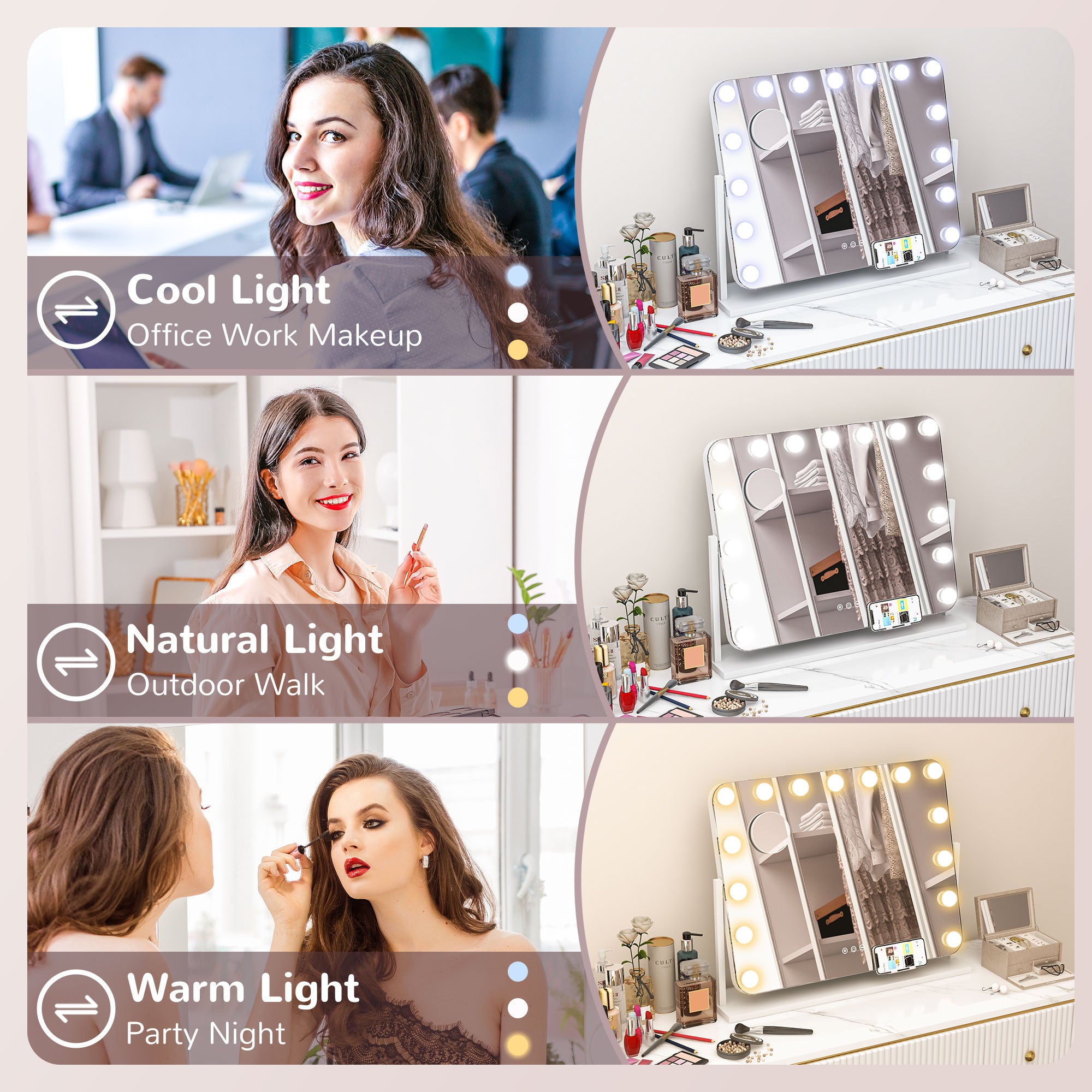 14 LED bulb Tabletop Makeup Mirror, with Adjustable Settings